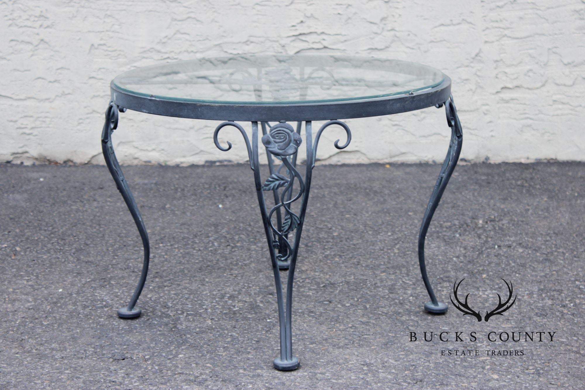 Woodard 'Chantilly Rose' Glass Top Wrought Iron Patio Side Table