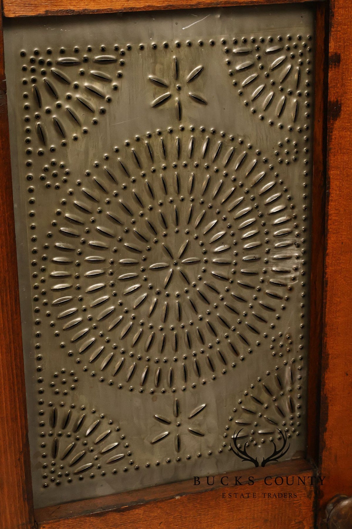 Antique American Country Pine Pie Safe Cabinet With Punched Tin Panels