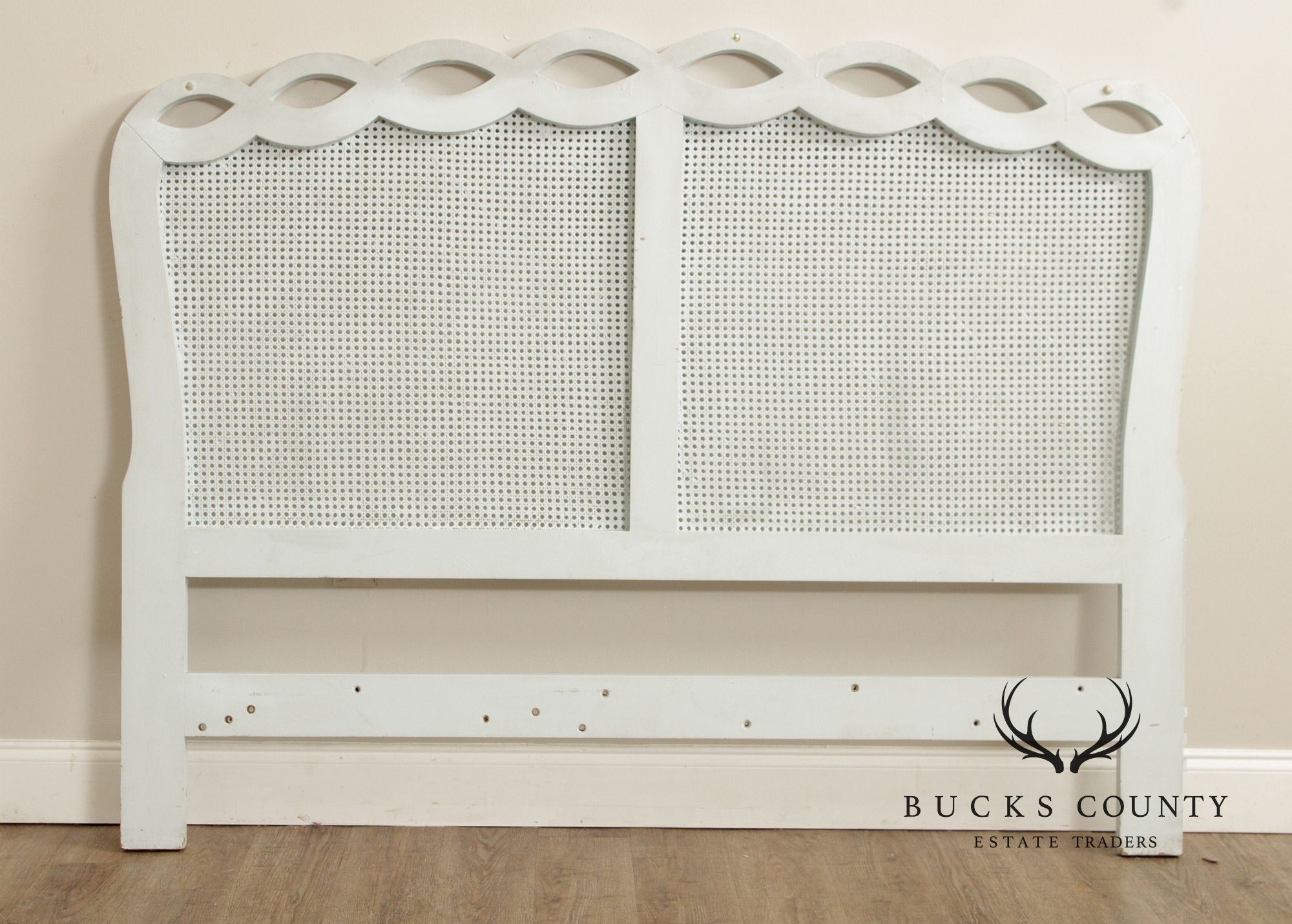 French Provincial Style Queen Size Painted Caned Headboard