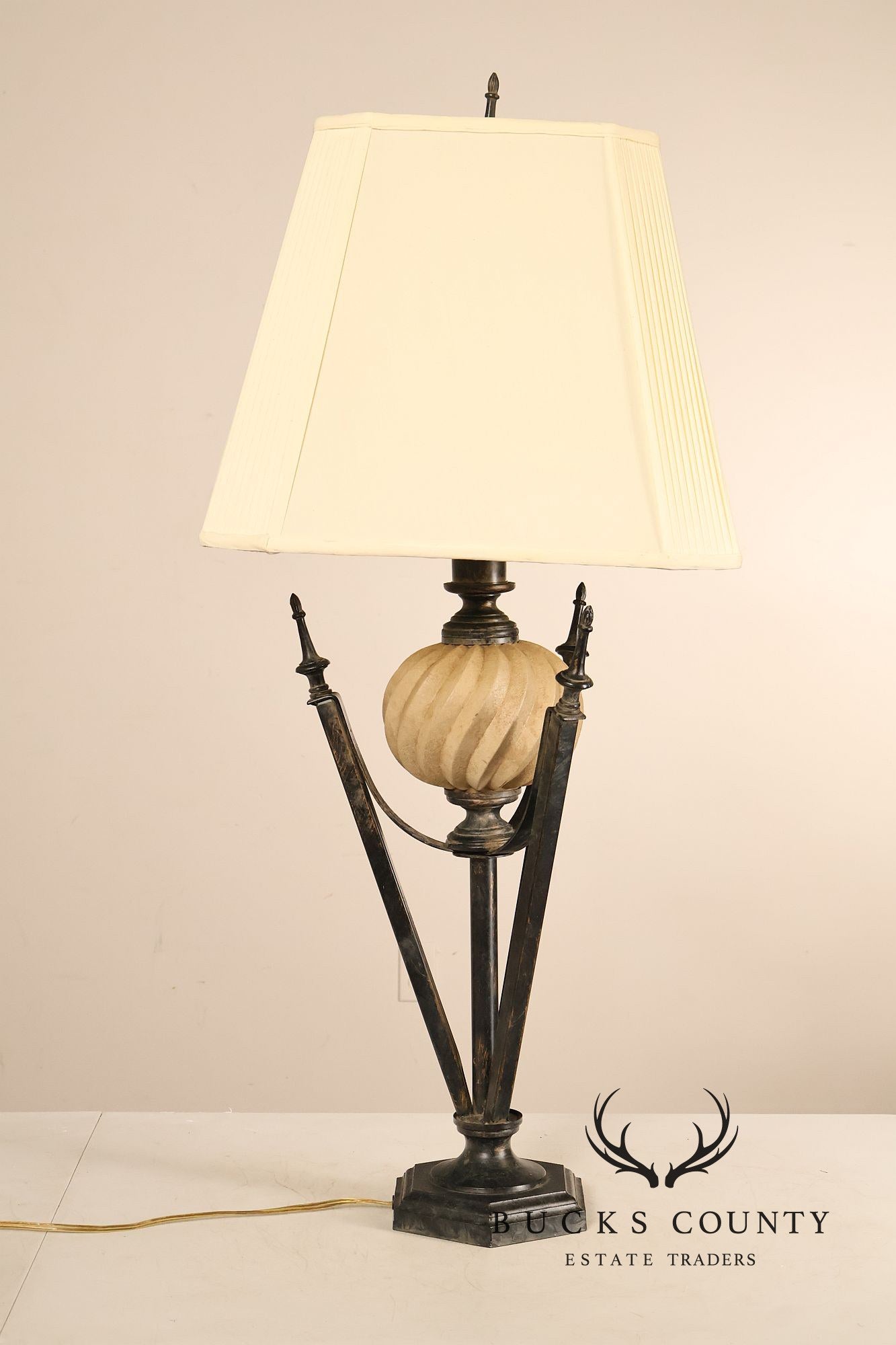 Neoclassical Style Pair Of Table Lamps With Carved Orb And Metal Base
