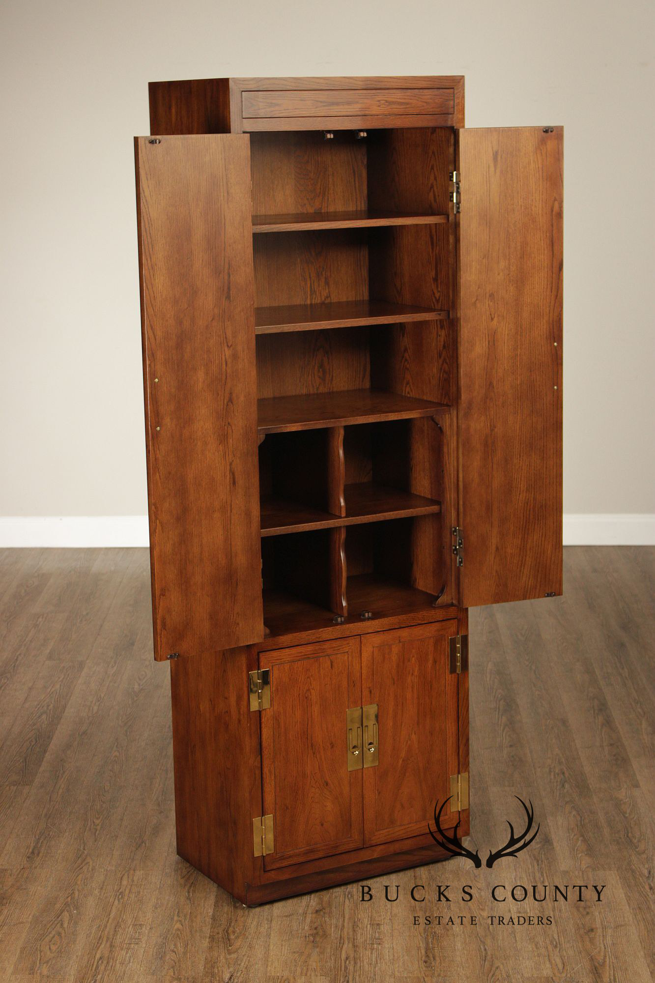 Henredon 'Scene One' Pair of Campaign Style Bedroom Armoire Cabinets