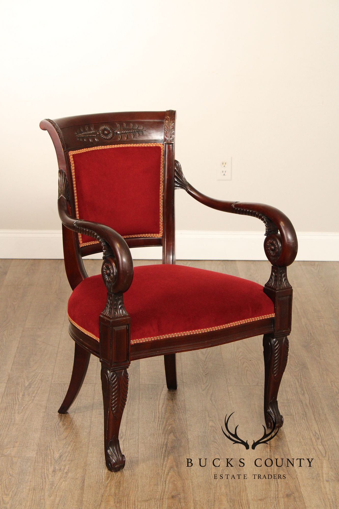 French Empire Style Pair of Mahogany Armchairs