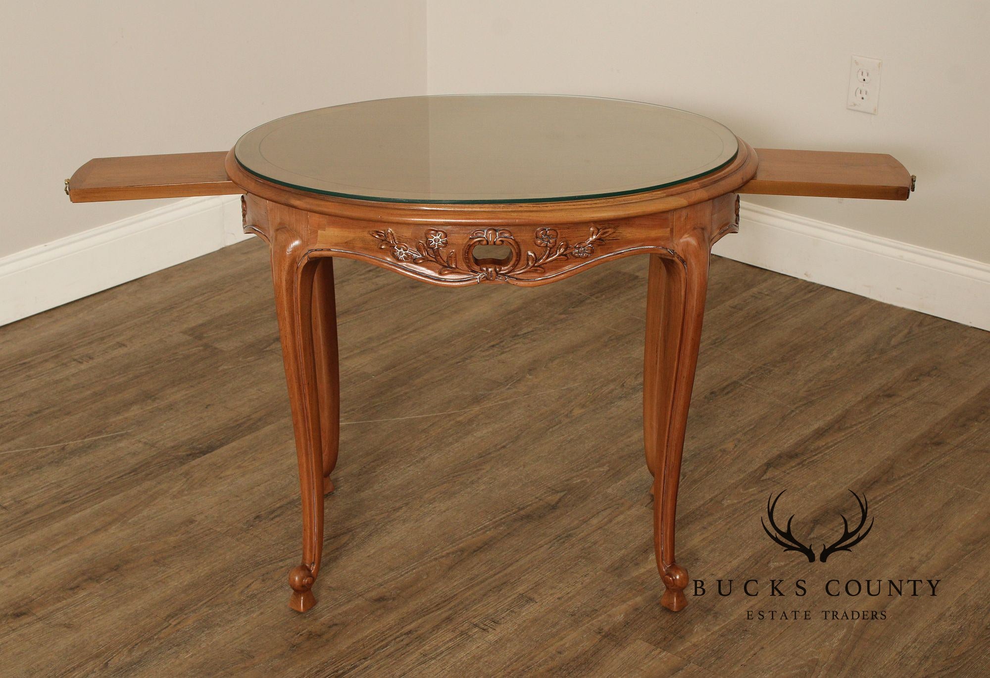 French Louis XV Style Glass Top Side Table