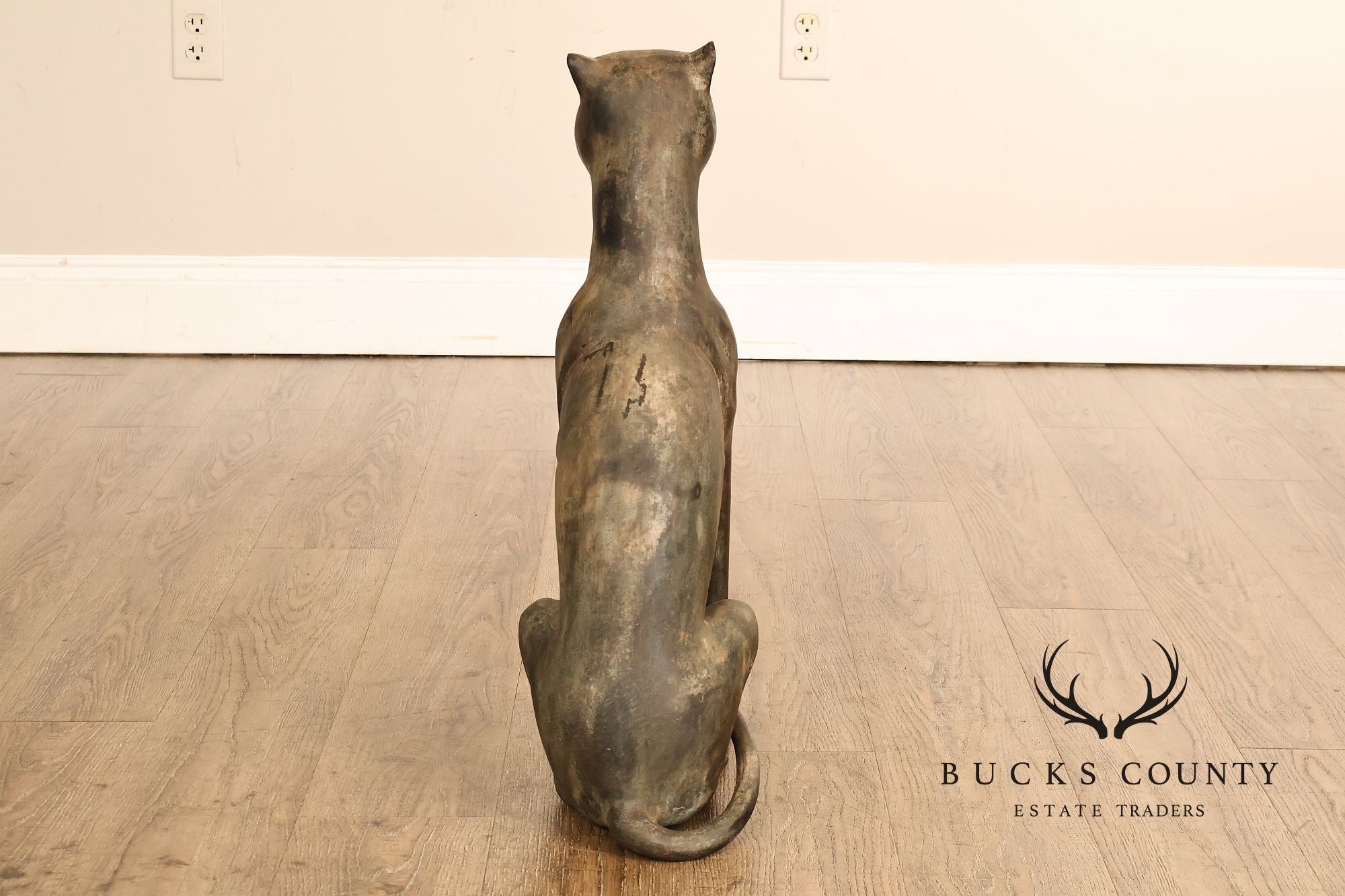 Egyptian Revival Bronze Pair Of Seated Cat Garden Sculptures