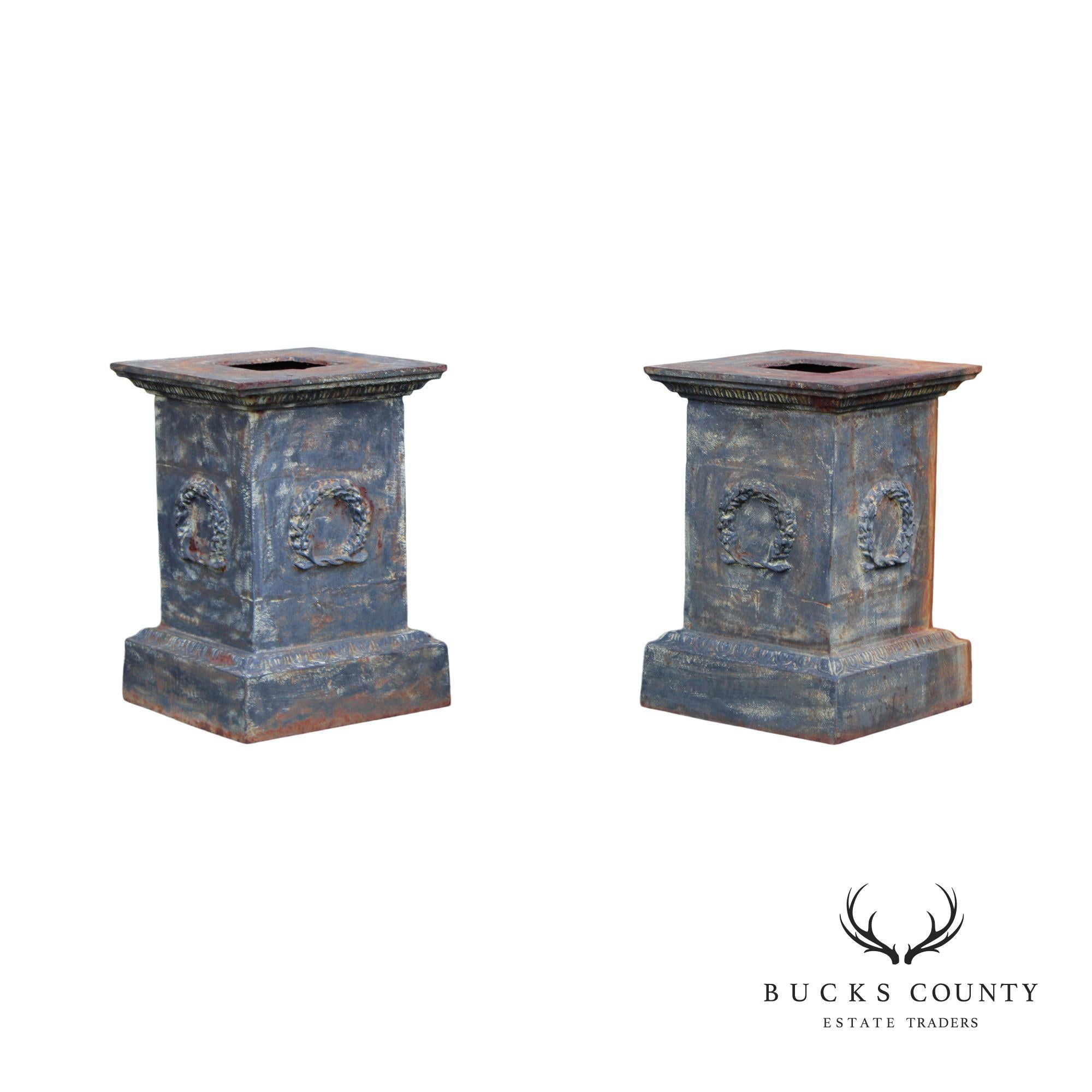 VINTAGE CLASSICAL STYLE PAIR CAST IRON GARDEN PEDESTALS