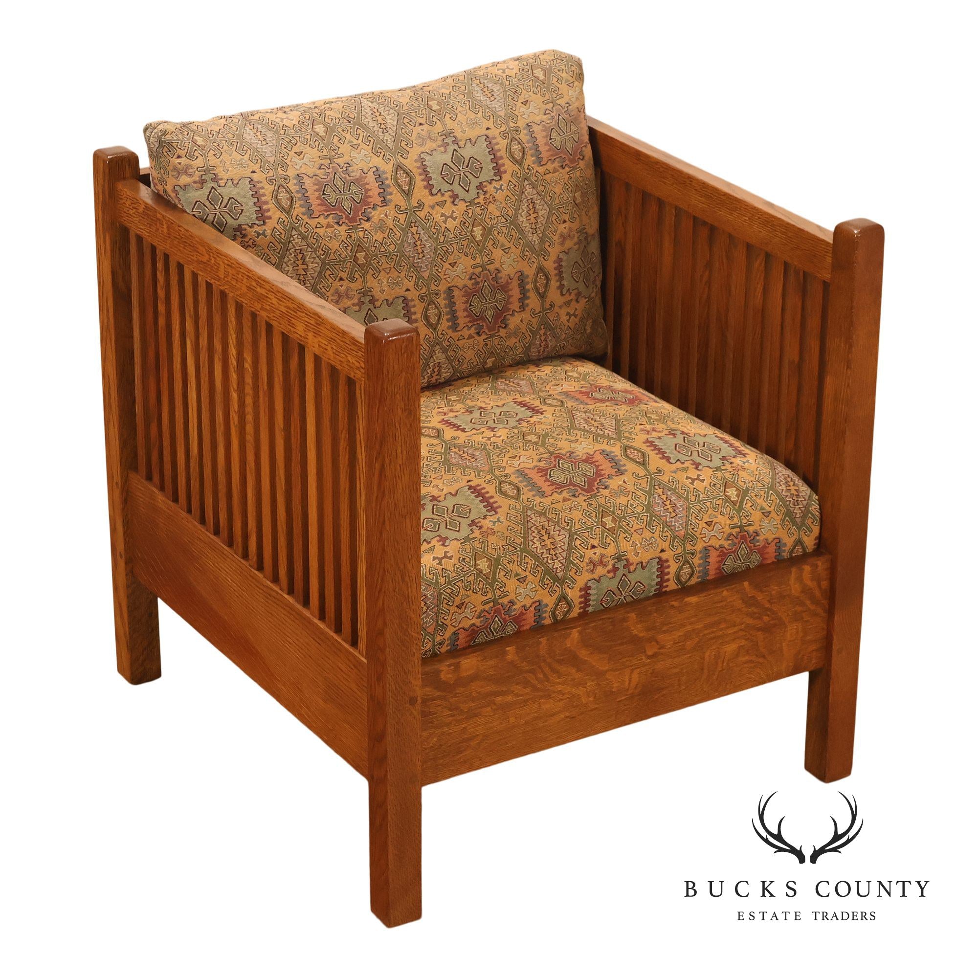 Stickley Mission Collection Oak Spindle Cube Lounge Chair