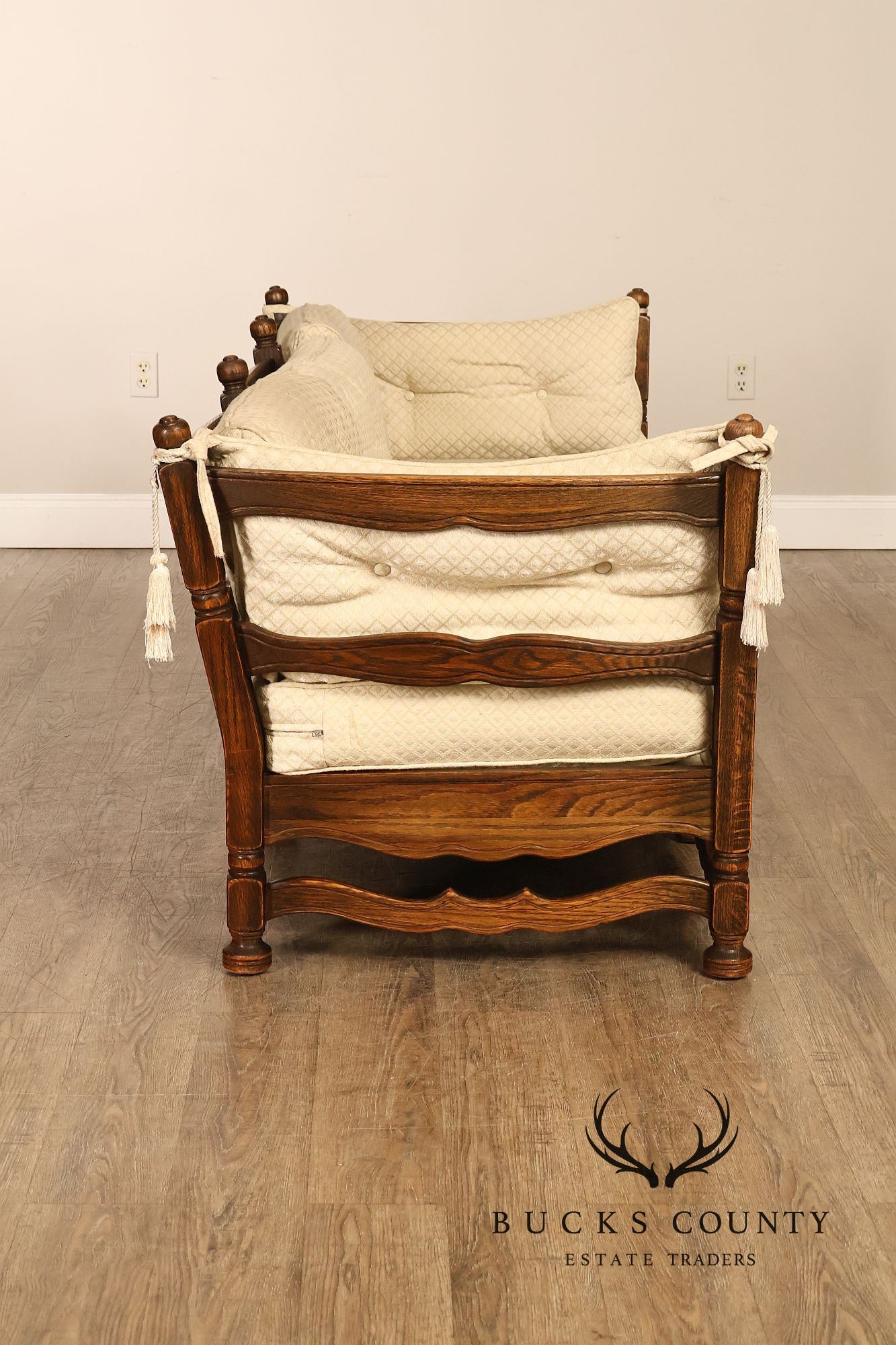 French Country Style Carved Oak Frame Three Seat Sofa