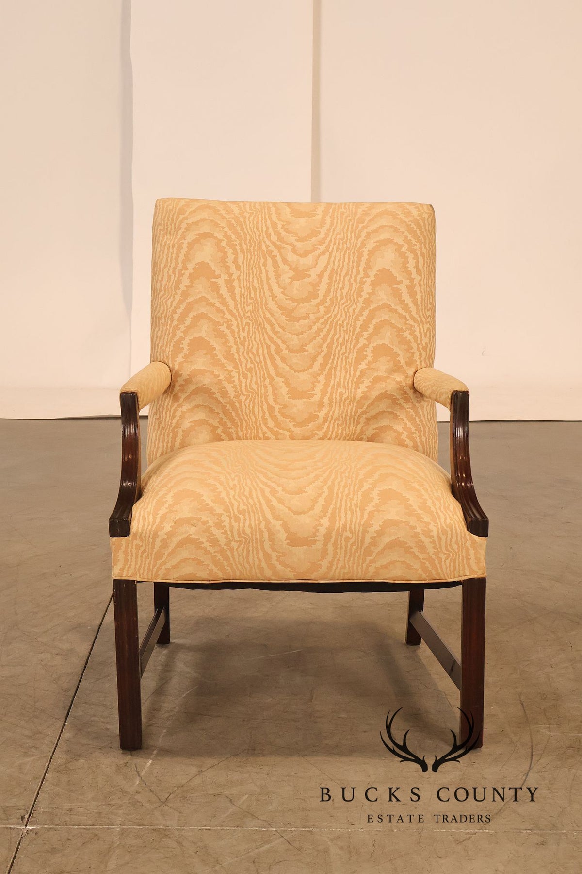 Traditional Mahogany Moire Upholstered Arm Chair
