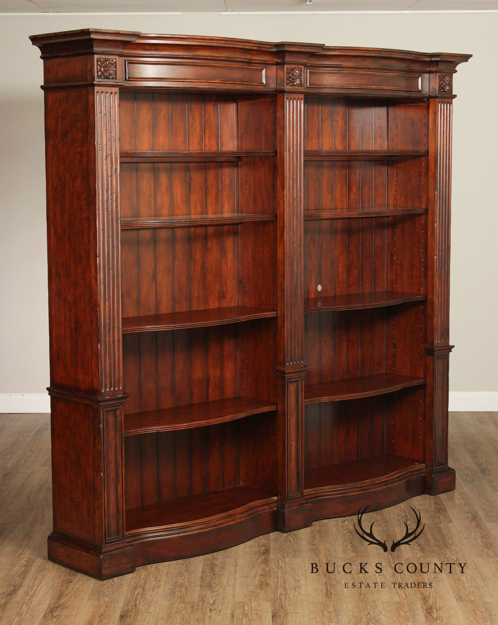 Large Traditional Lighted Double Bookcase