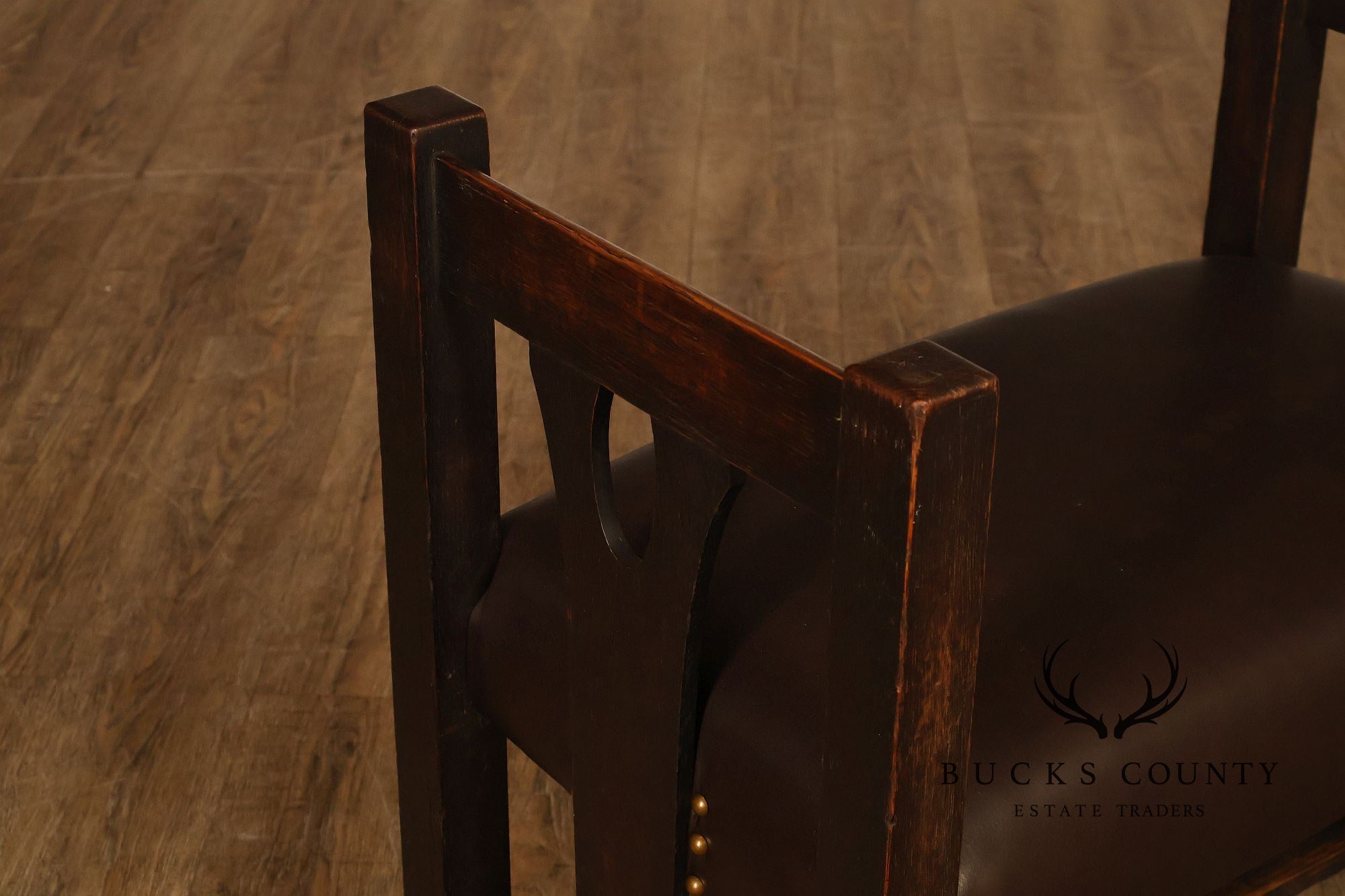 Antique Grand Rapids Arts And Crafts Oak And Leather Window Seat