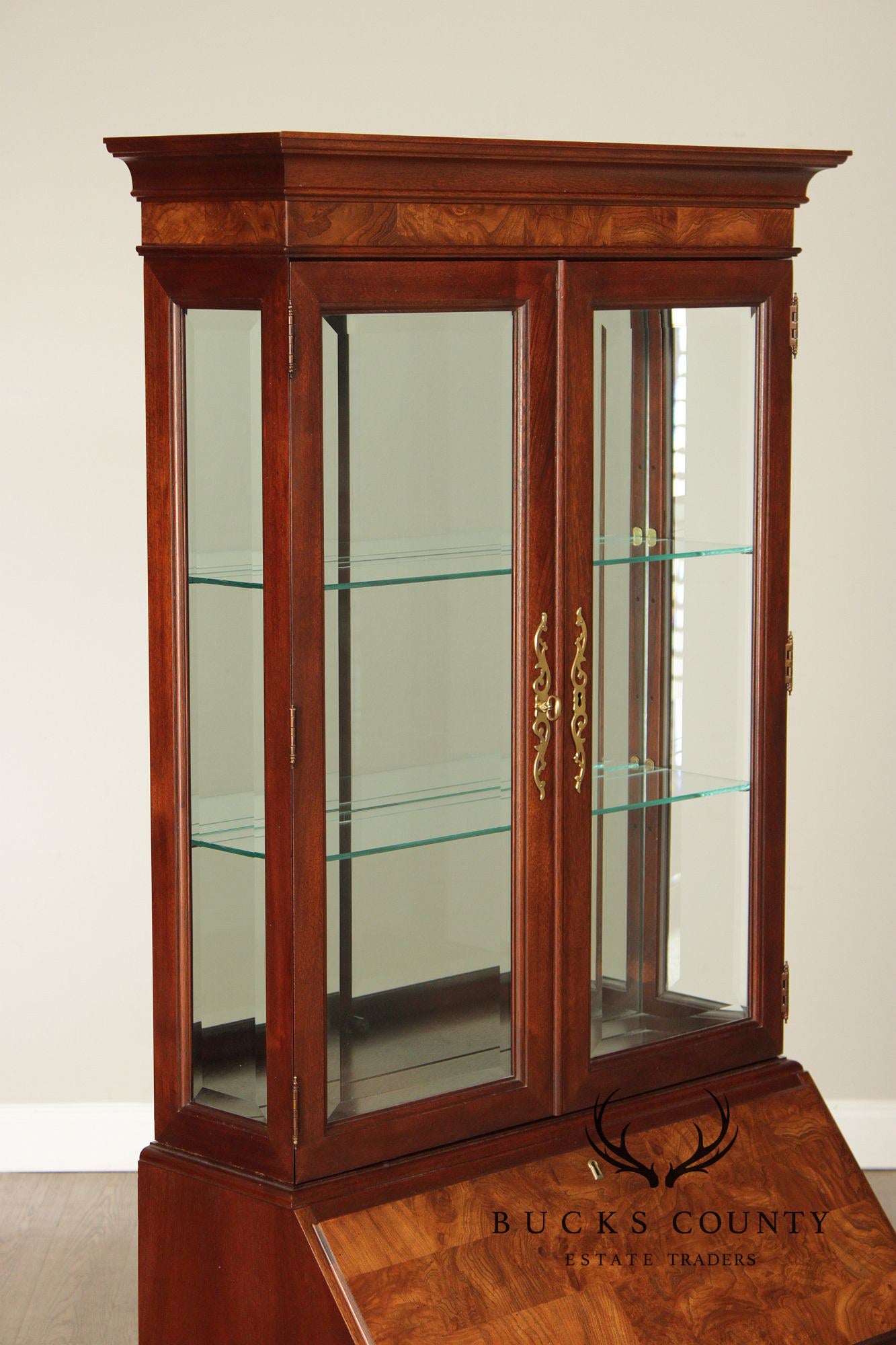 Hekman Georgian Style Lighted Secretary Desk And Display Cabinet