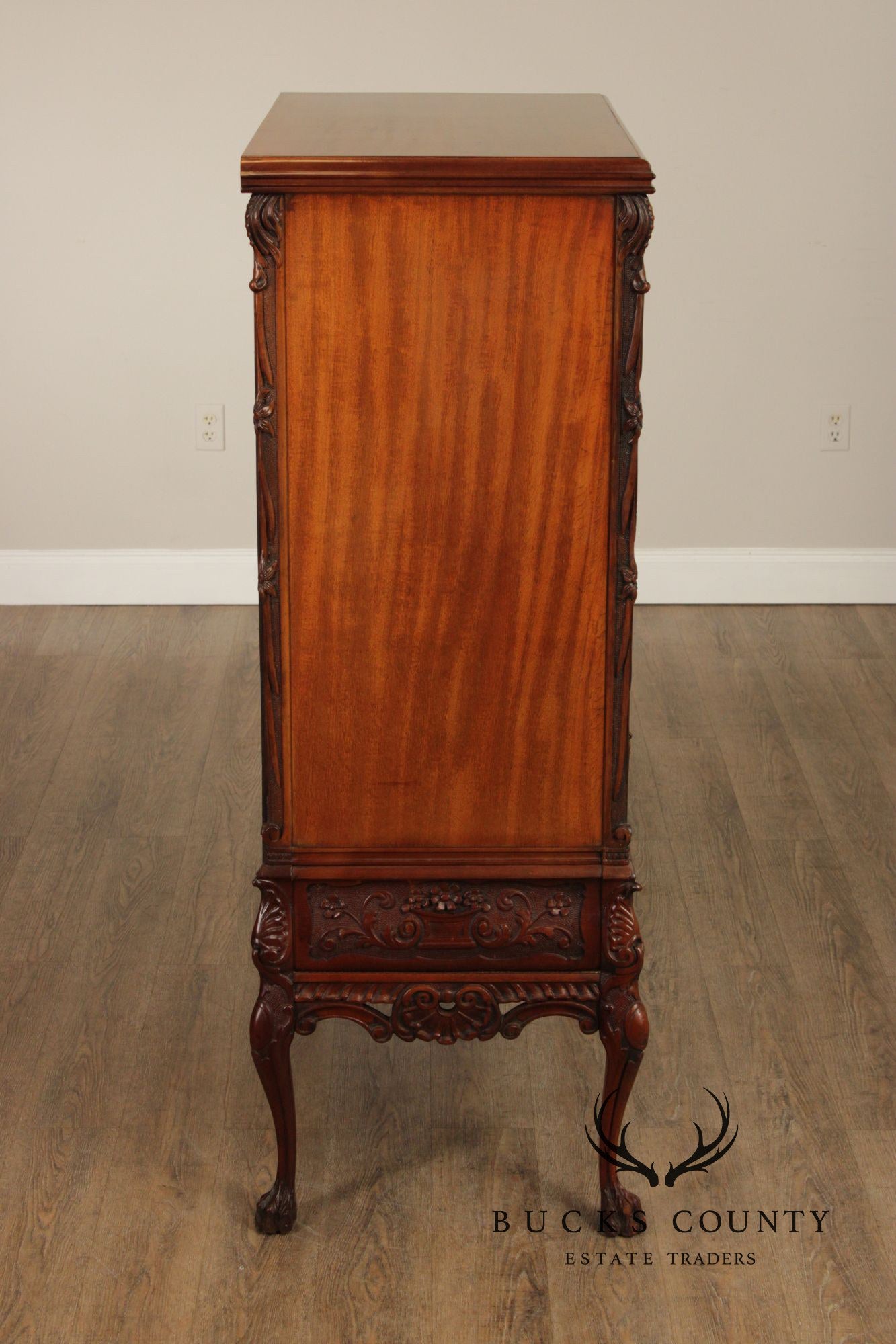1930's Georgian Style Carved Mahogany Tall Chest