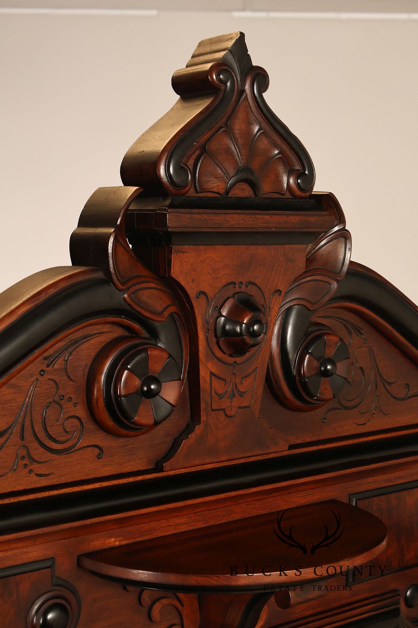 Antique American Renaissance Revival Walnut Mirrored Etagere Hall Tree