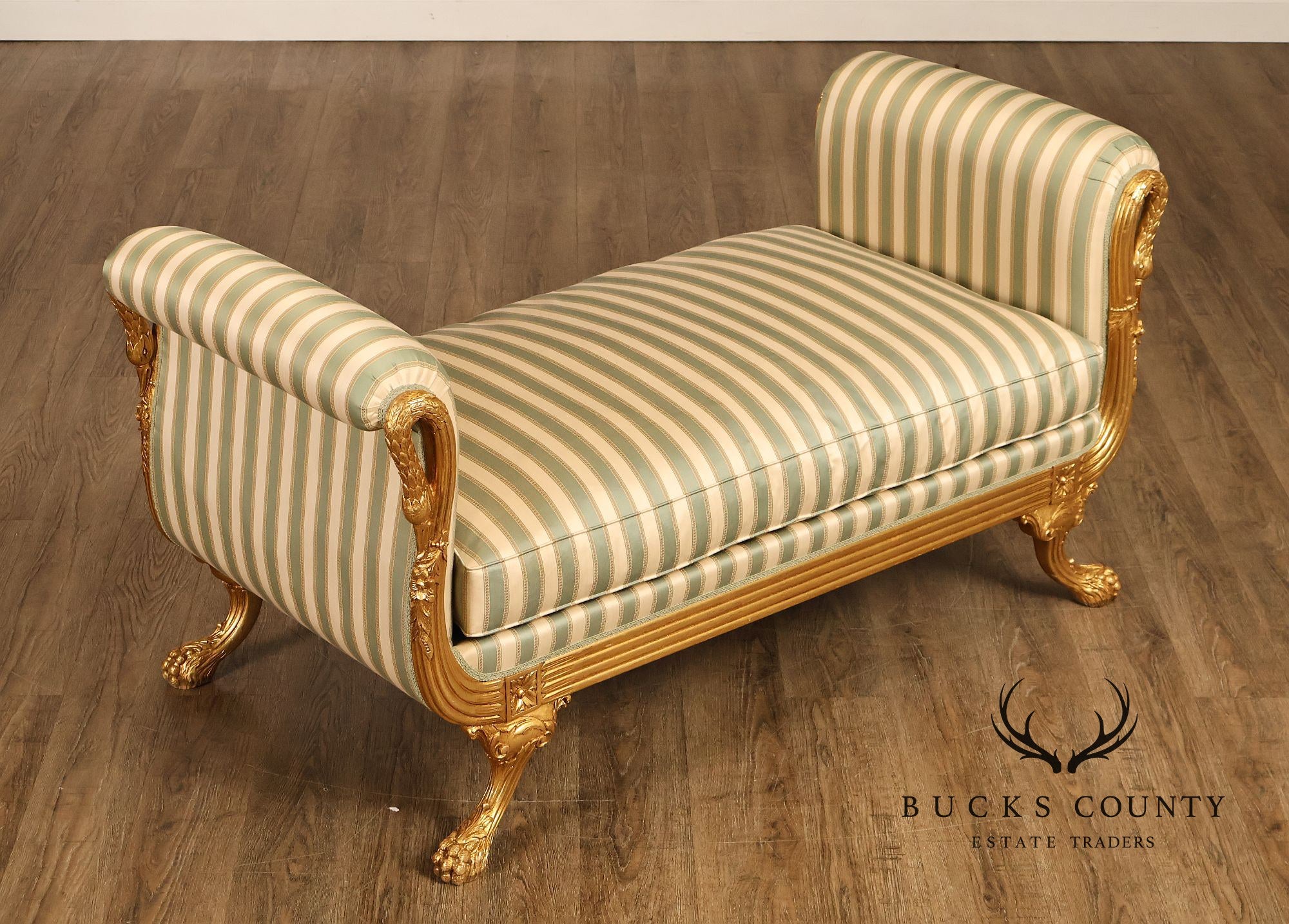 Quality Empire Style Swan Carved Giltwood Upholstered Bench