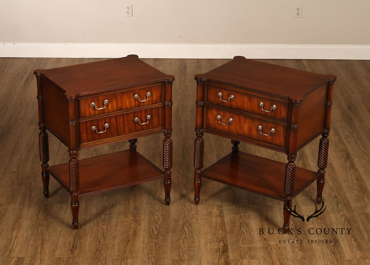 Ethan Allen "Newport" Pair Of Mahogany Two Drawer Nightstands