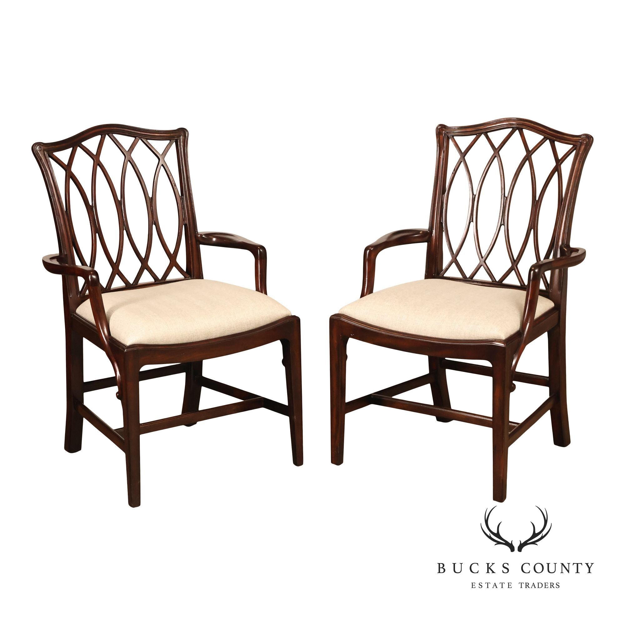 Theodore Alexander Pair Of Trellis Mahogany Dining Armchairs