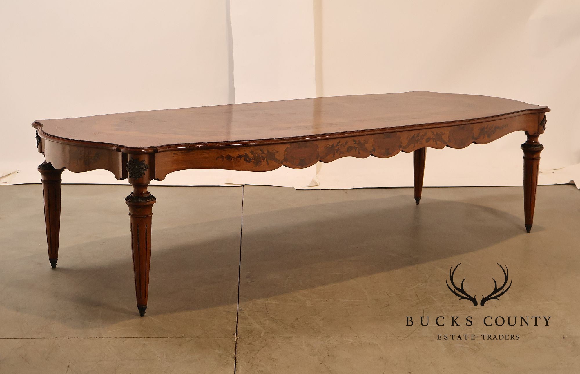 Custom Louis XVI Style Walnut Marquetry Dining Table