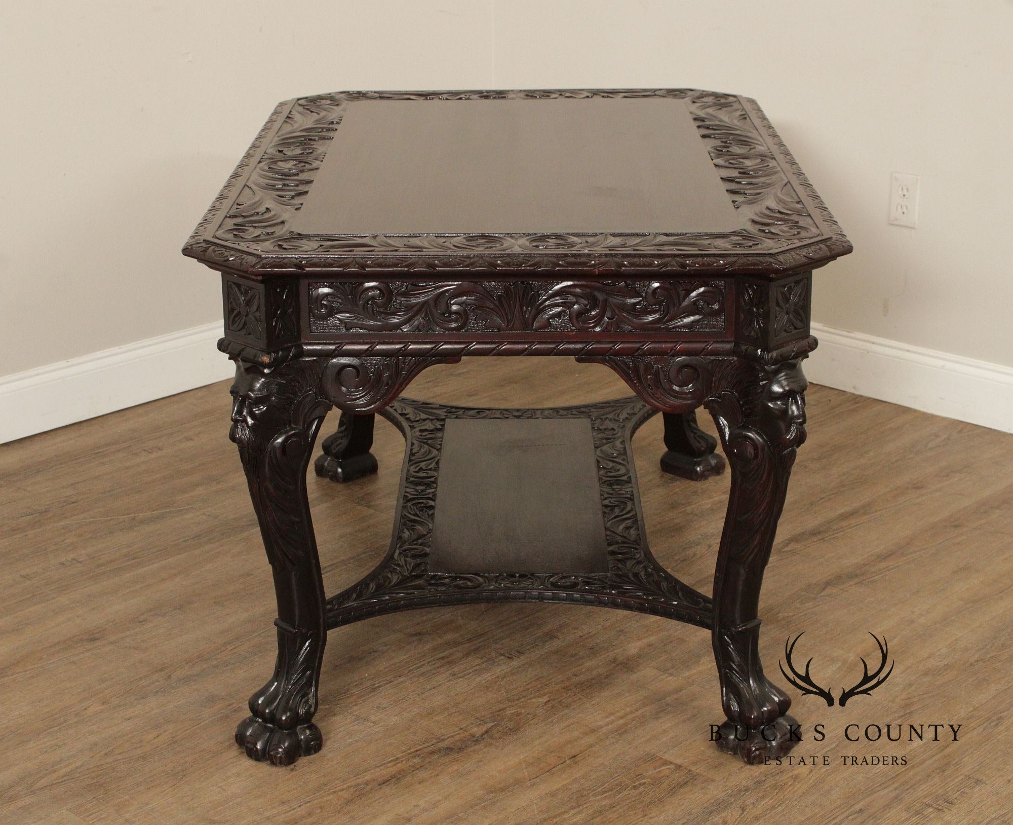 Antique Victorian Carved Mahogany Partners Desk