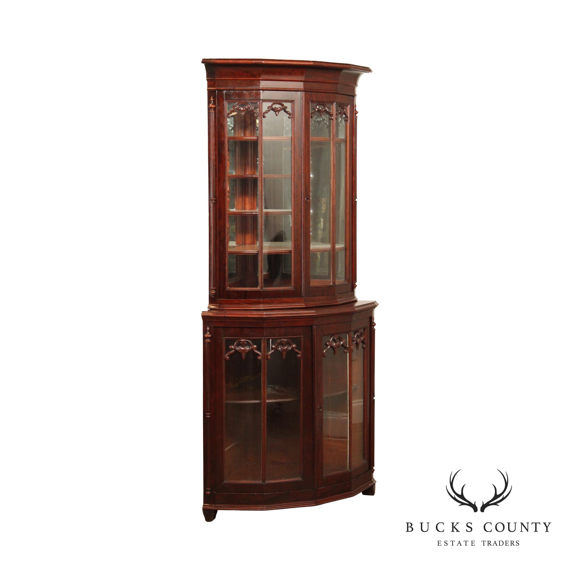 Mitchell & Rammelsberg Antique Victorian Carved Mahogany Corner Cabinet