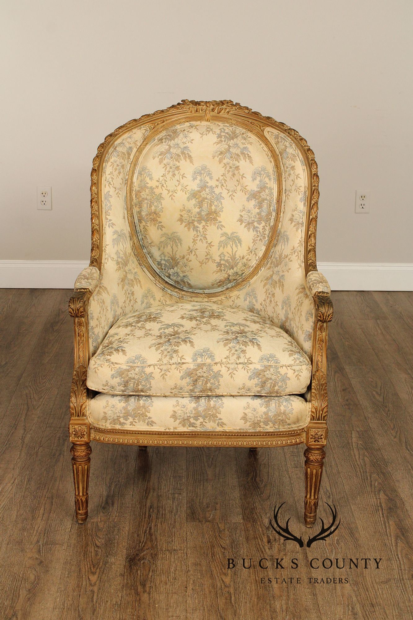Antique French Louis XVI Style Giltwood Bergère Chair