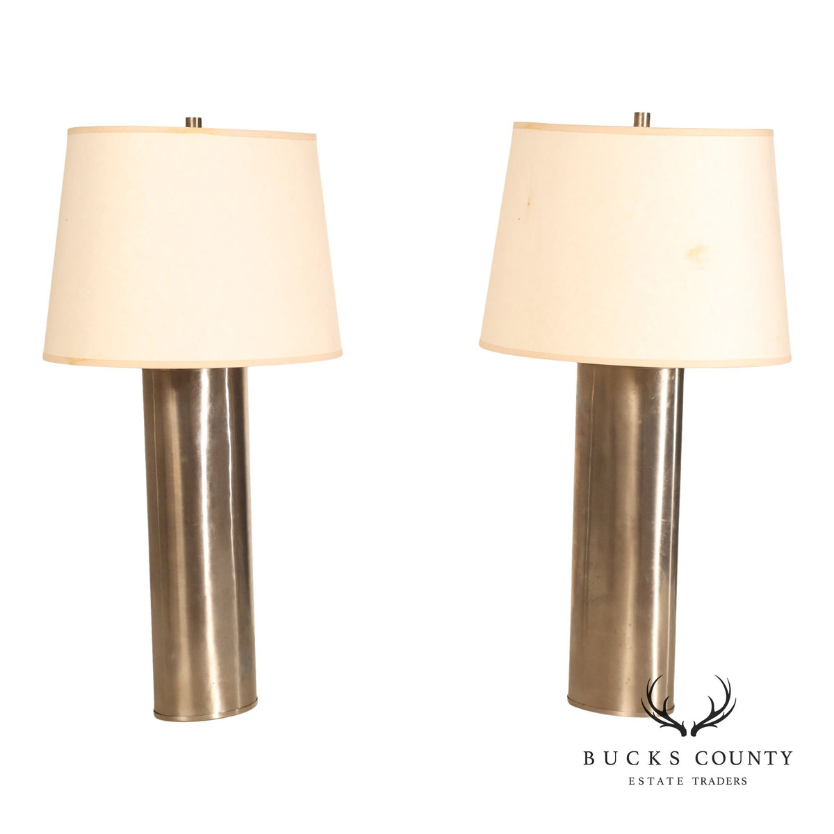 Comfort Co. Modernist Pair of Cylindrical Metal Table Lamps