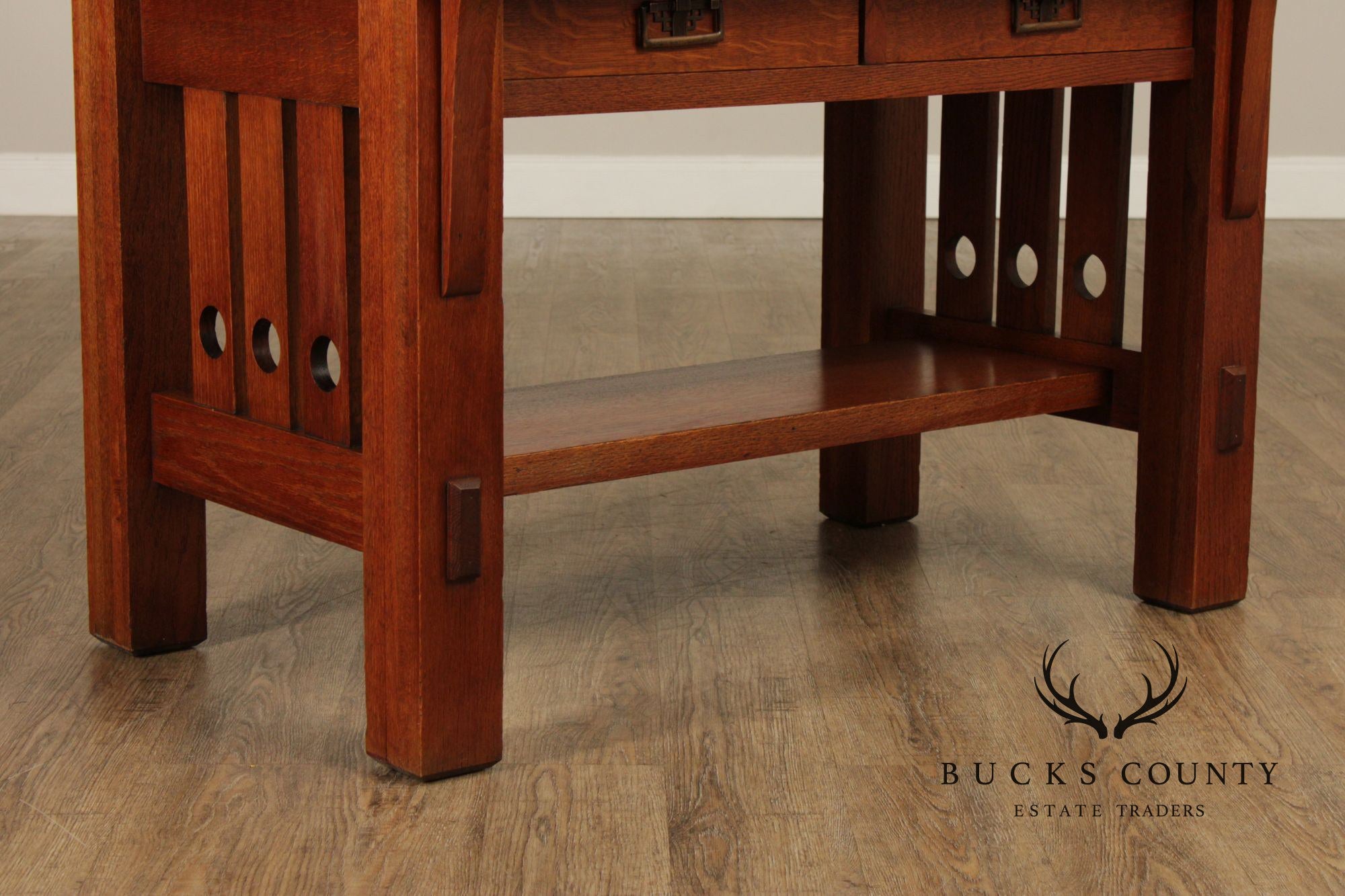 Antique Arts and Crafts Oak Library Table Writing Desk