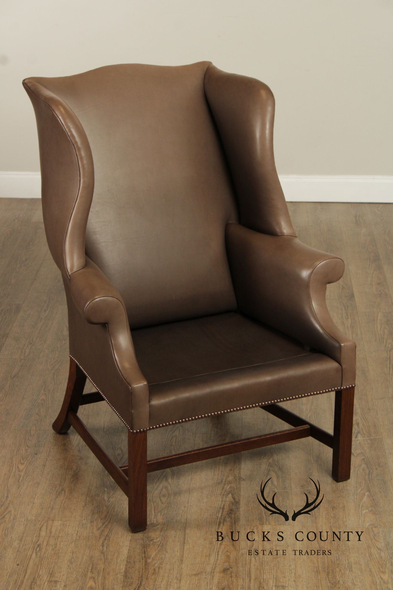 Chippendale Style Pair of Leather Wing Chairs