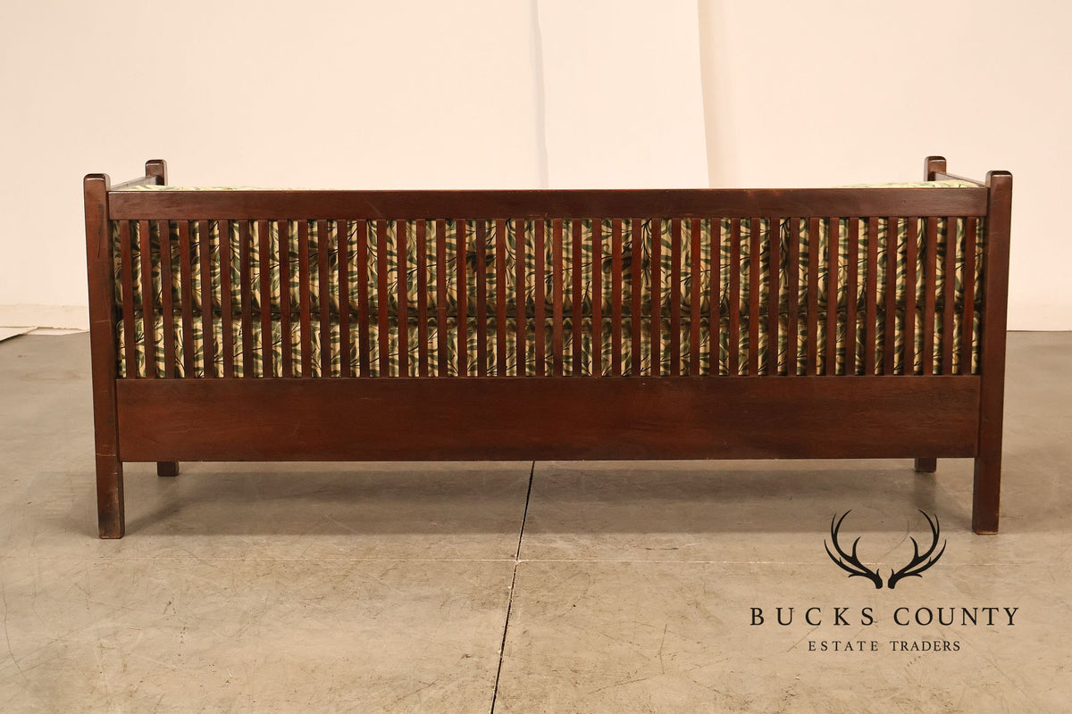 Mission Style Mahogany Spindle Settle With Botanical Upholstery