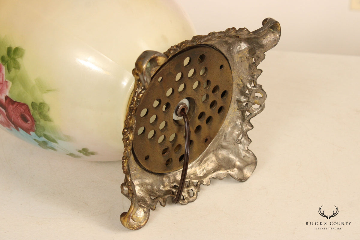 French Style Painted Porcelain and Brass Table Lamp