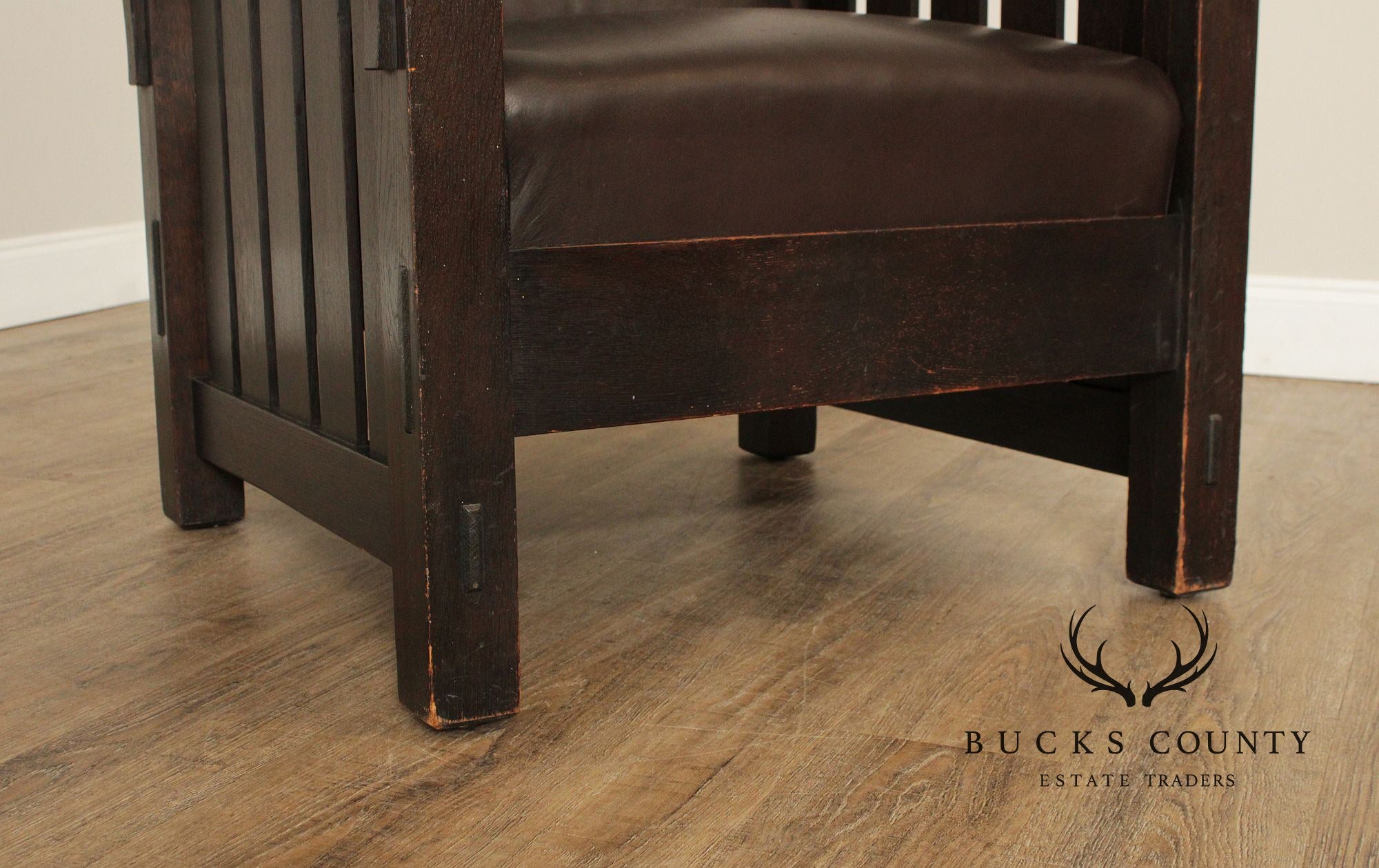 L & JG Stickley Antique Mission Oak and Leather Morris Chair