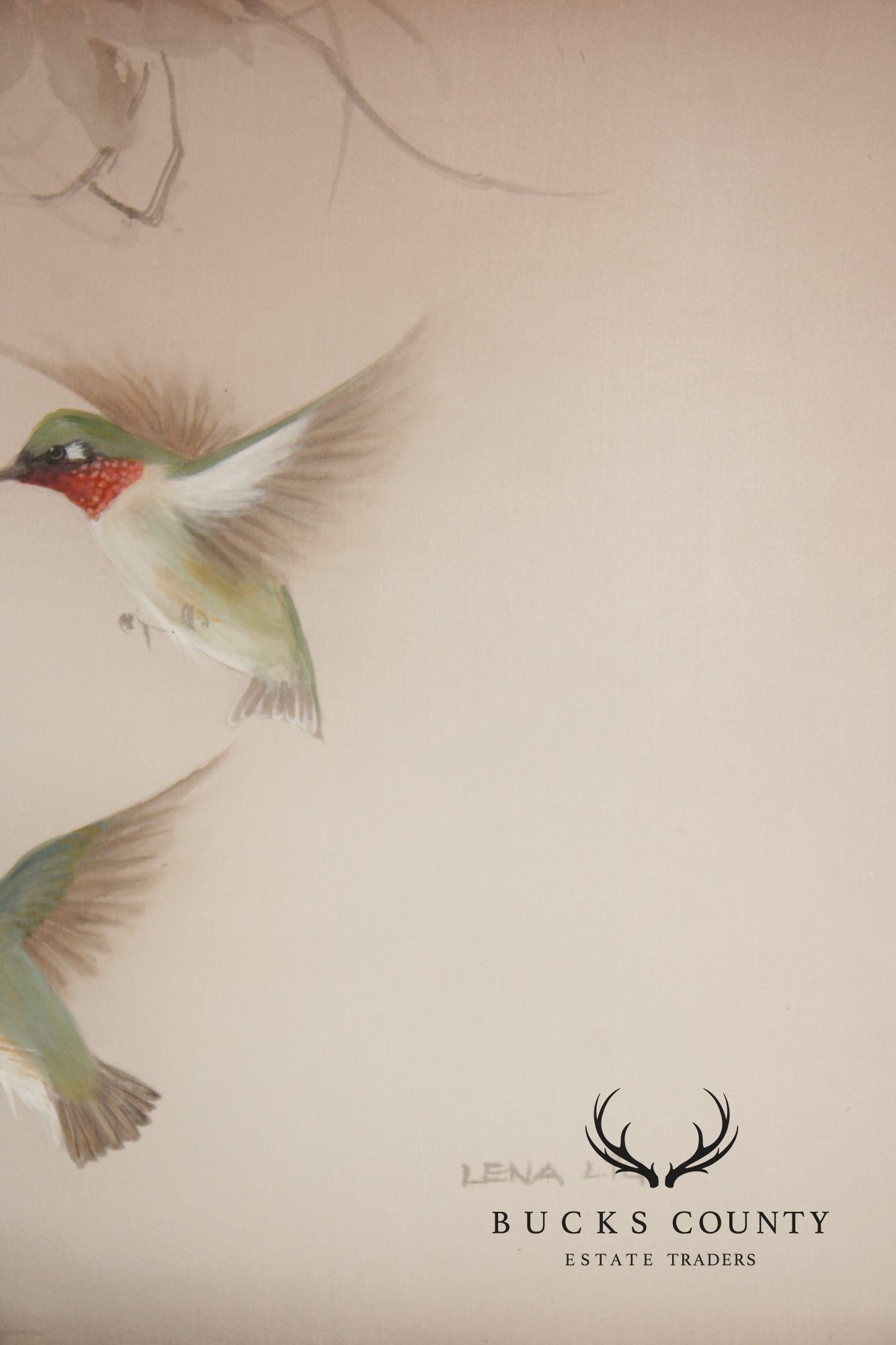 Lena Liu Chinese Pair of Bird and Flower Paintings on Silk