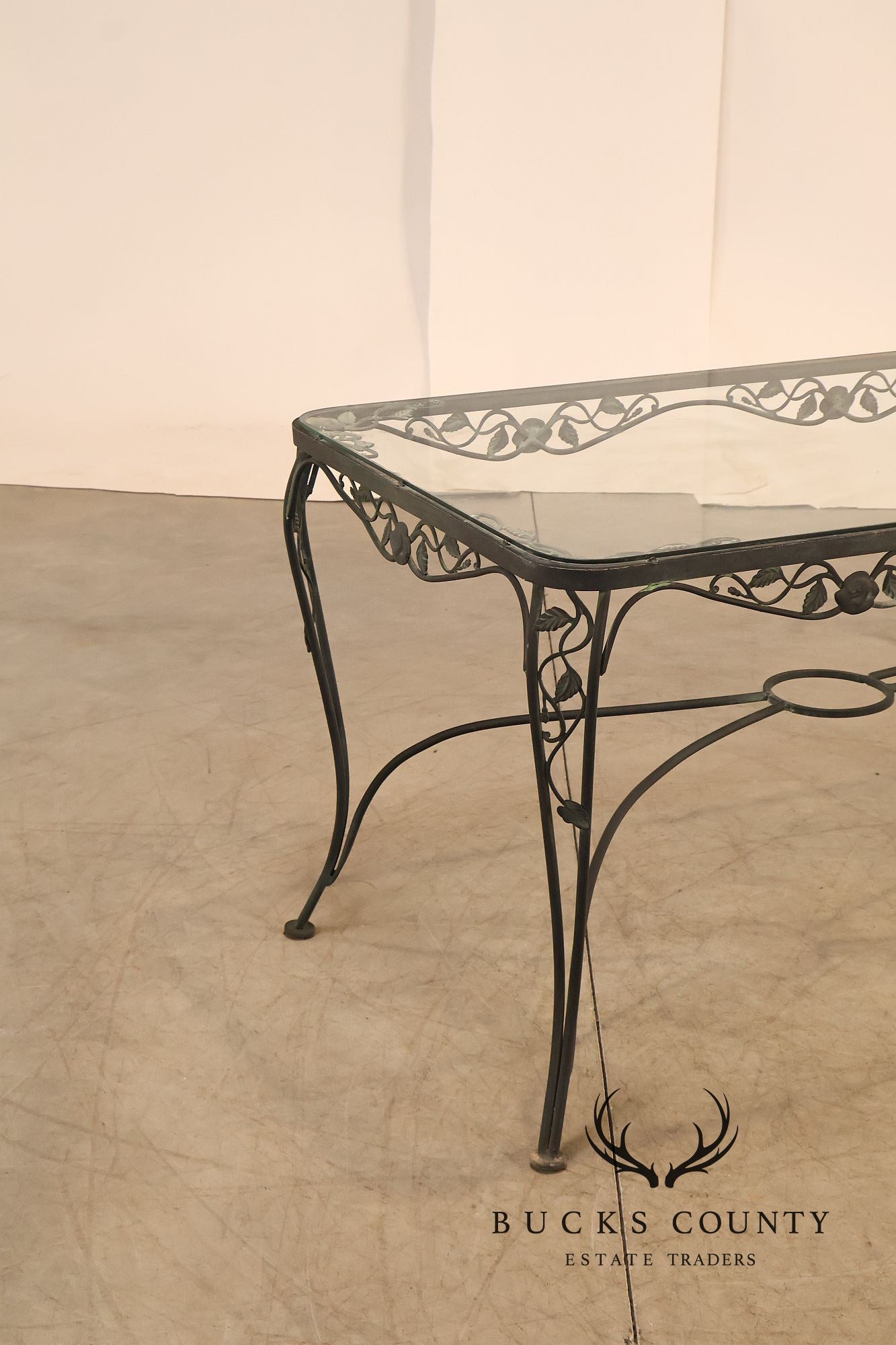 Vintage Glass Top Wrought Iron Patio Table