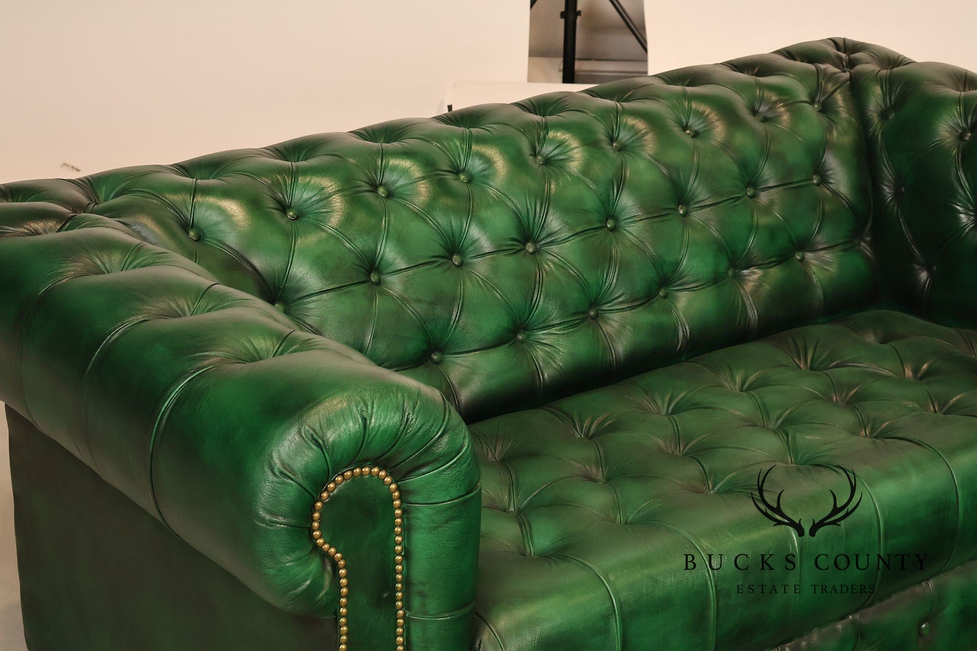 Chesterfield Style Green Leather Sofa