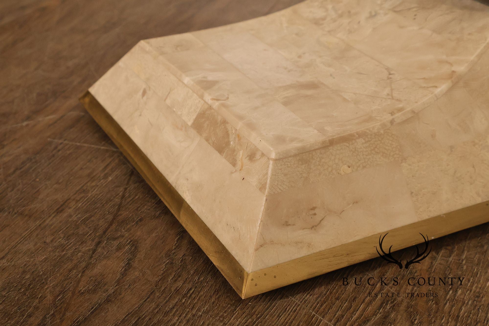 Postmodern Glass Top Travertine Console Table