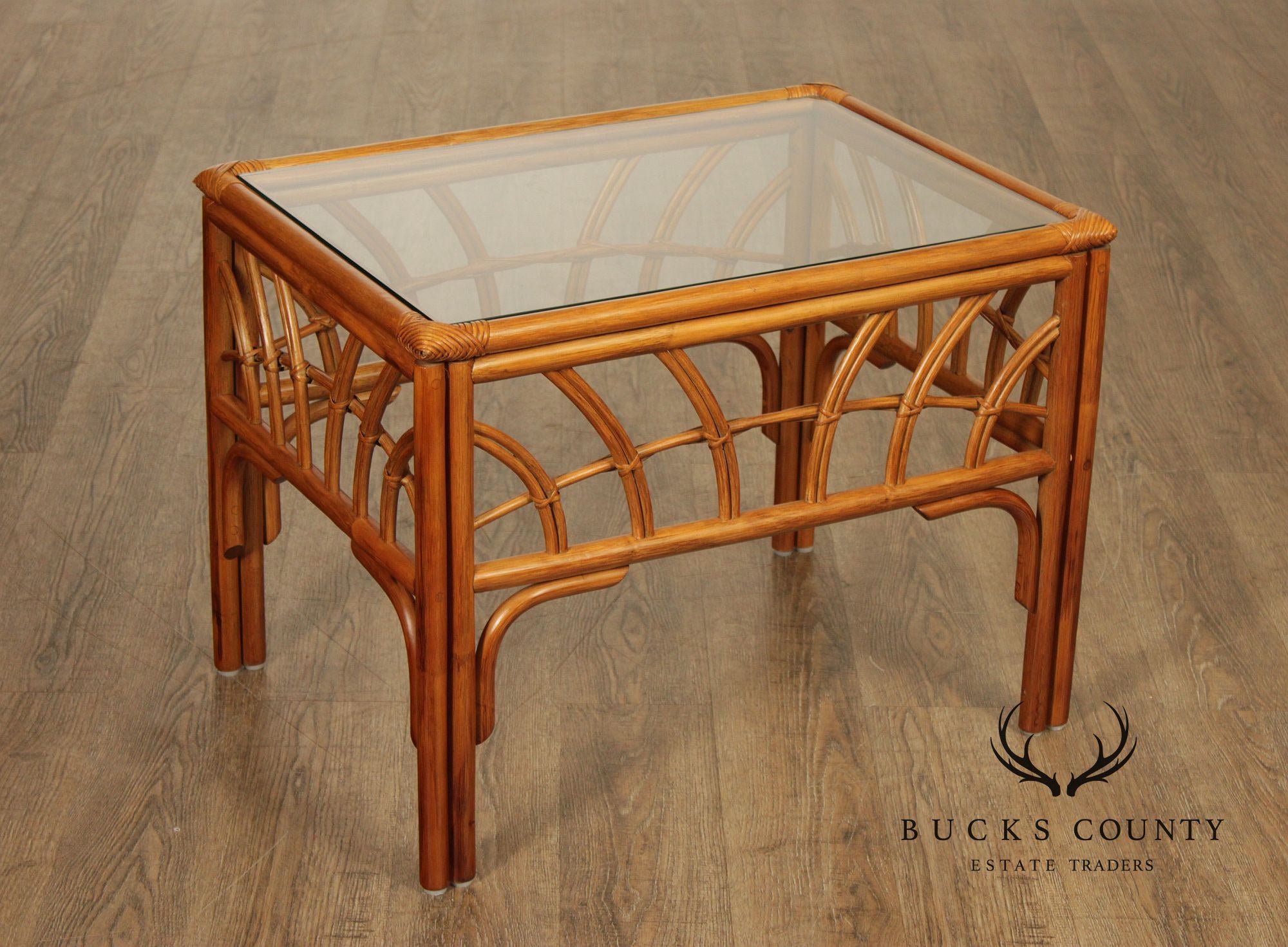 South Sea Rattan 'New Kauai' Glass Top Side Table