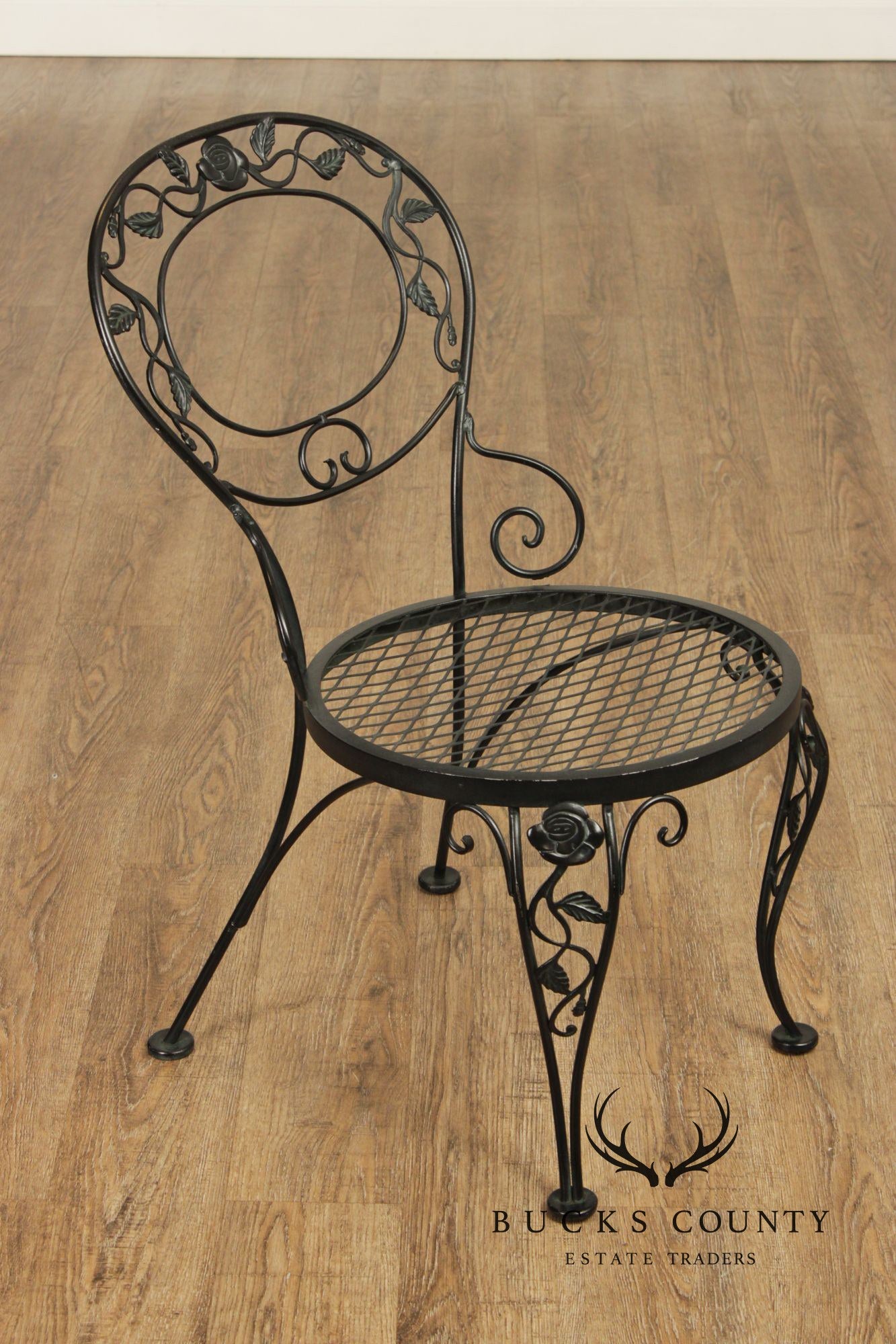 Woodard 'Chantilly Rose' Vintage Set of Four Wrought Iron Dining Chairs