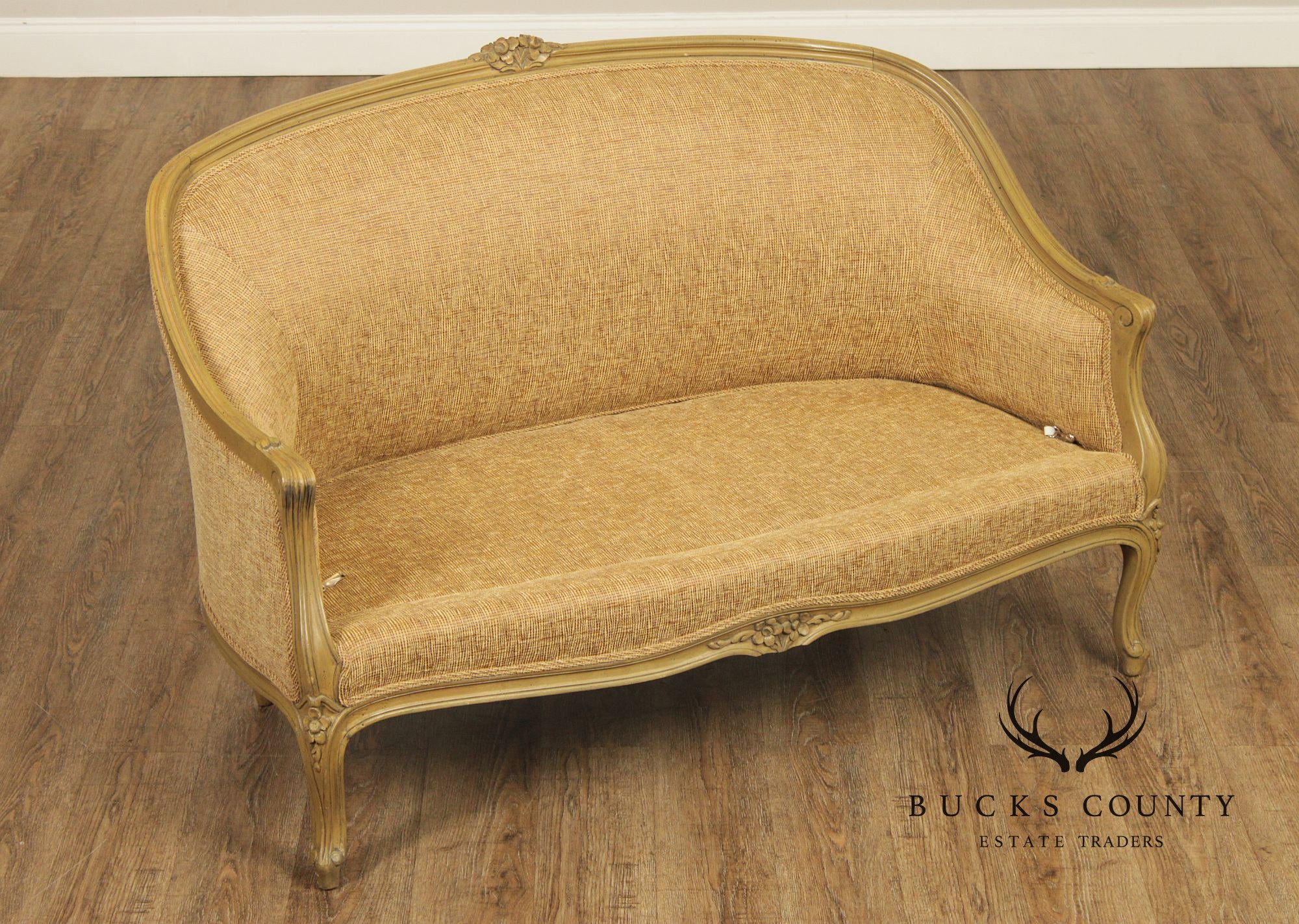 French Louis XV Style Distress Painted Settee Loveseat