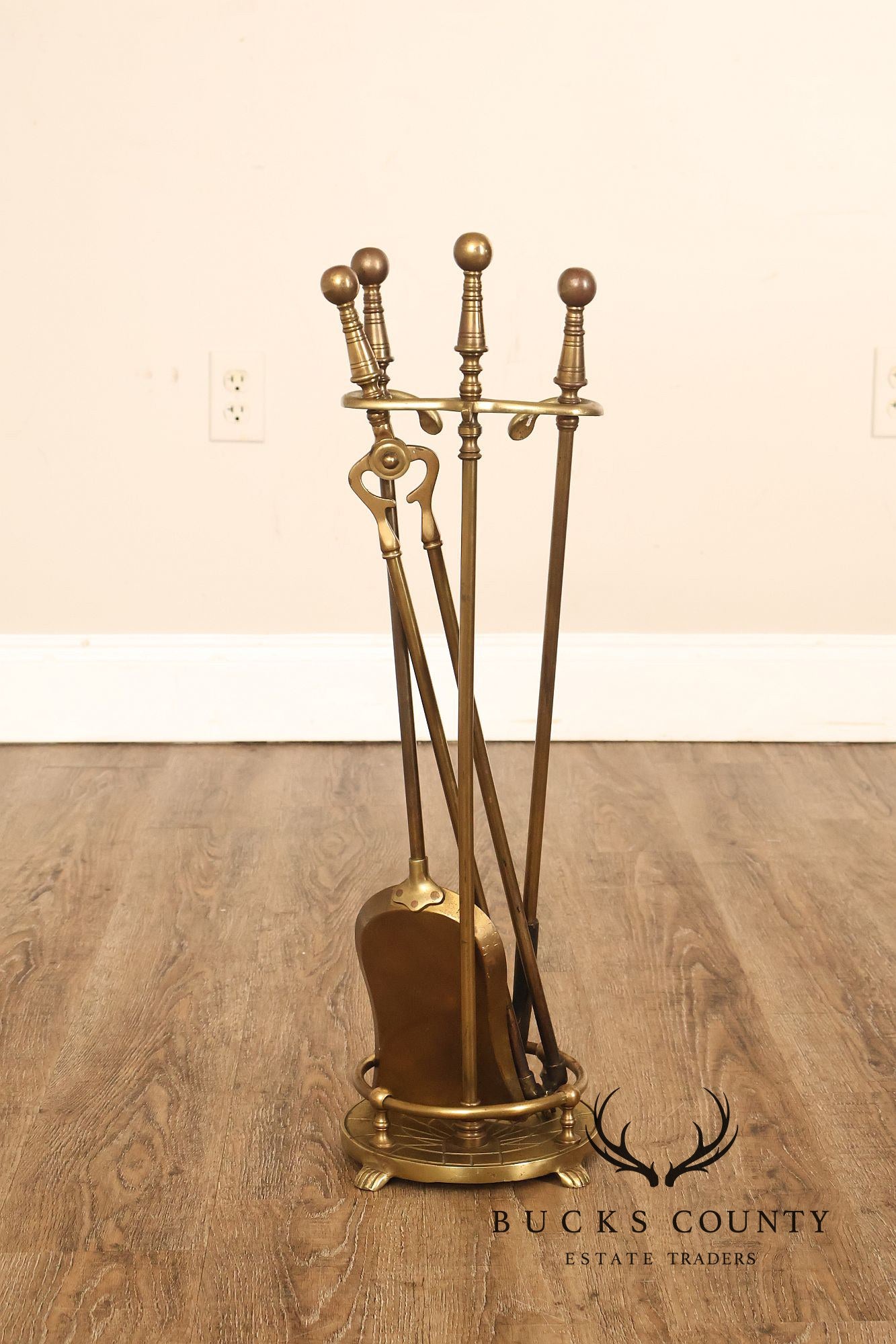 Traditional Brass Fireplace Four-Piece Tool Set