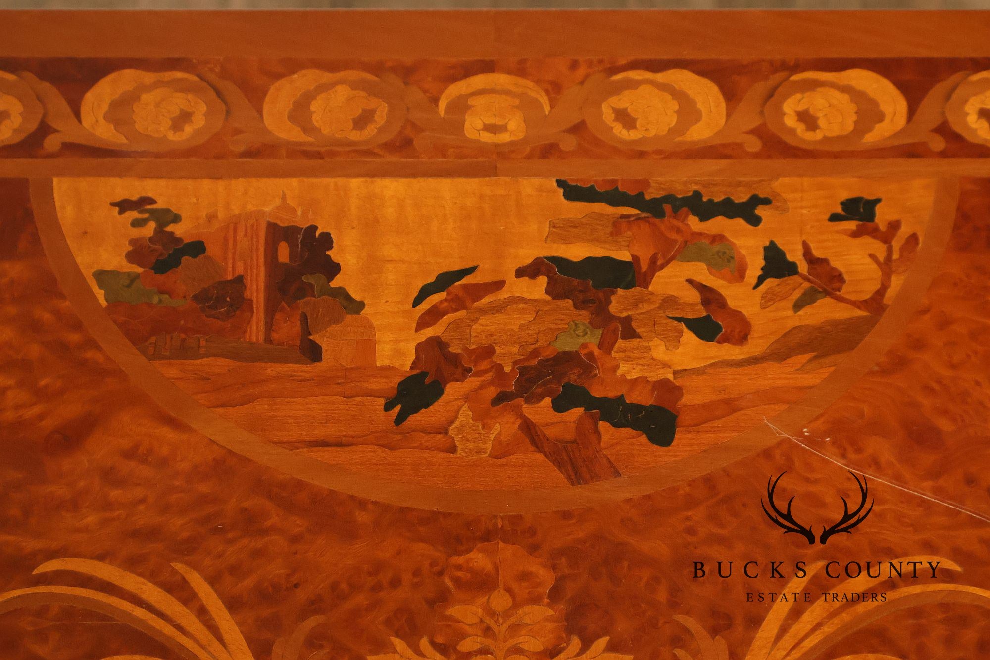 Italian Neoclassical Style Pair of Burl Wood Inlaid Sideboards