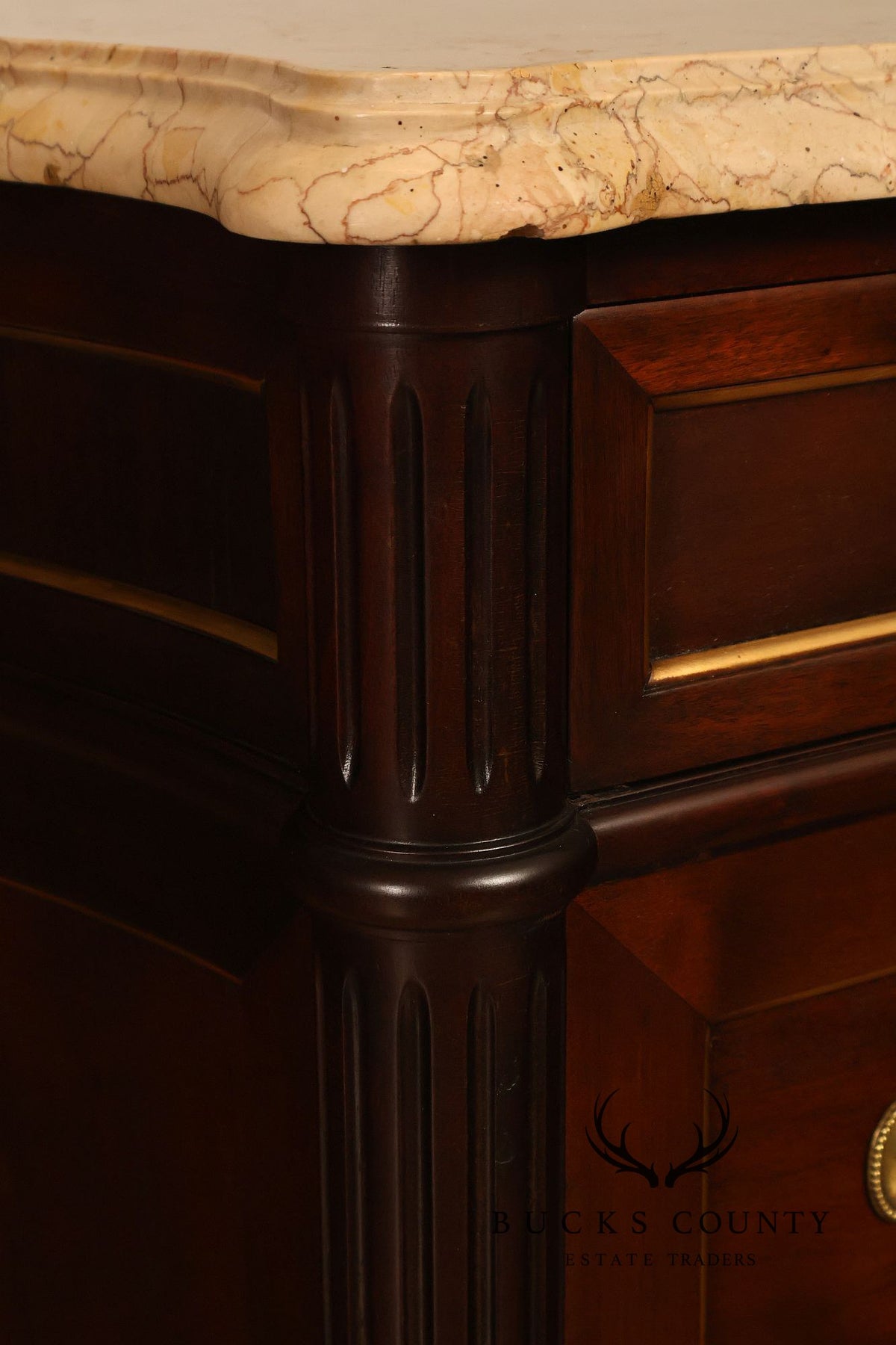 Louis XVI Style Fitted Marble Top Three-Drawer Commode