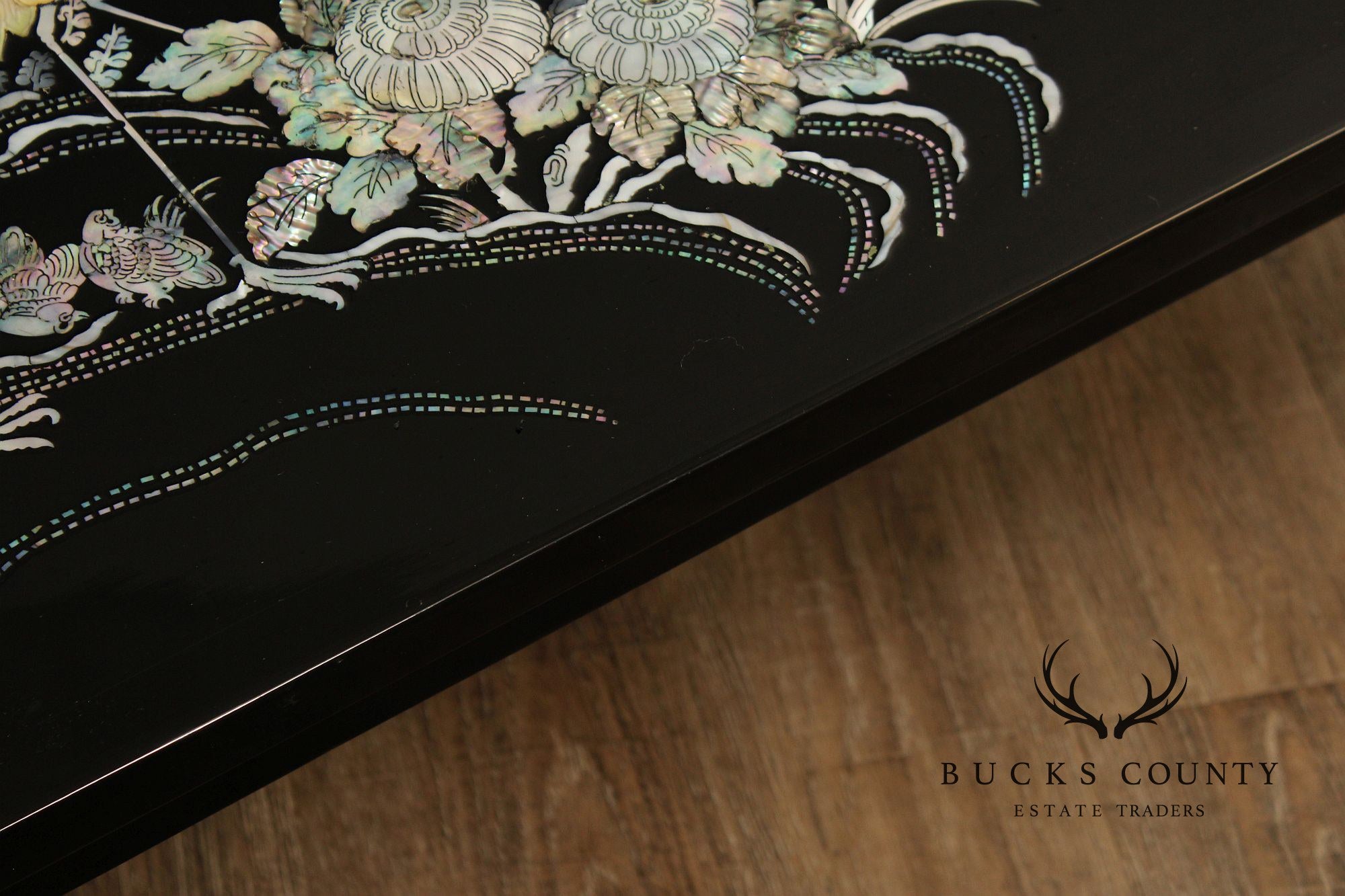 Korean Vintage Black Lacquer And Mother of Pearl Inlaid Coffee Table