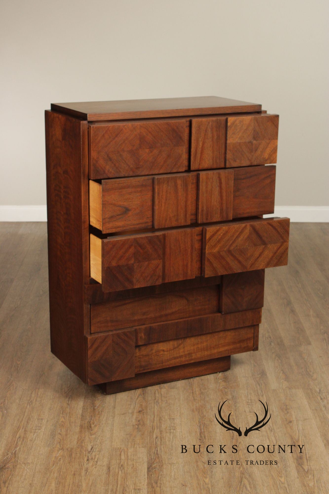 Lane Brutalist Mid Century Walnut High Chest
