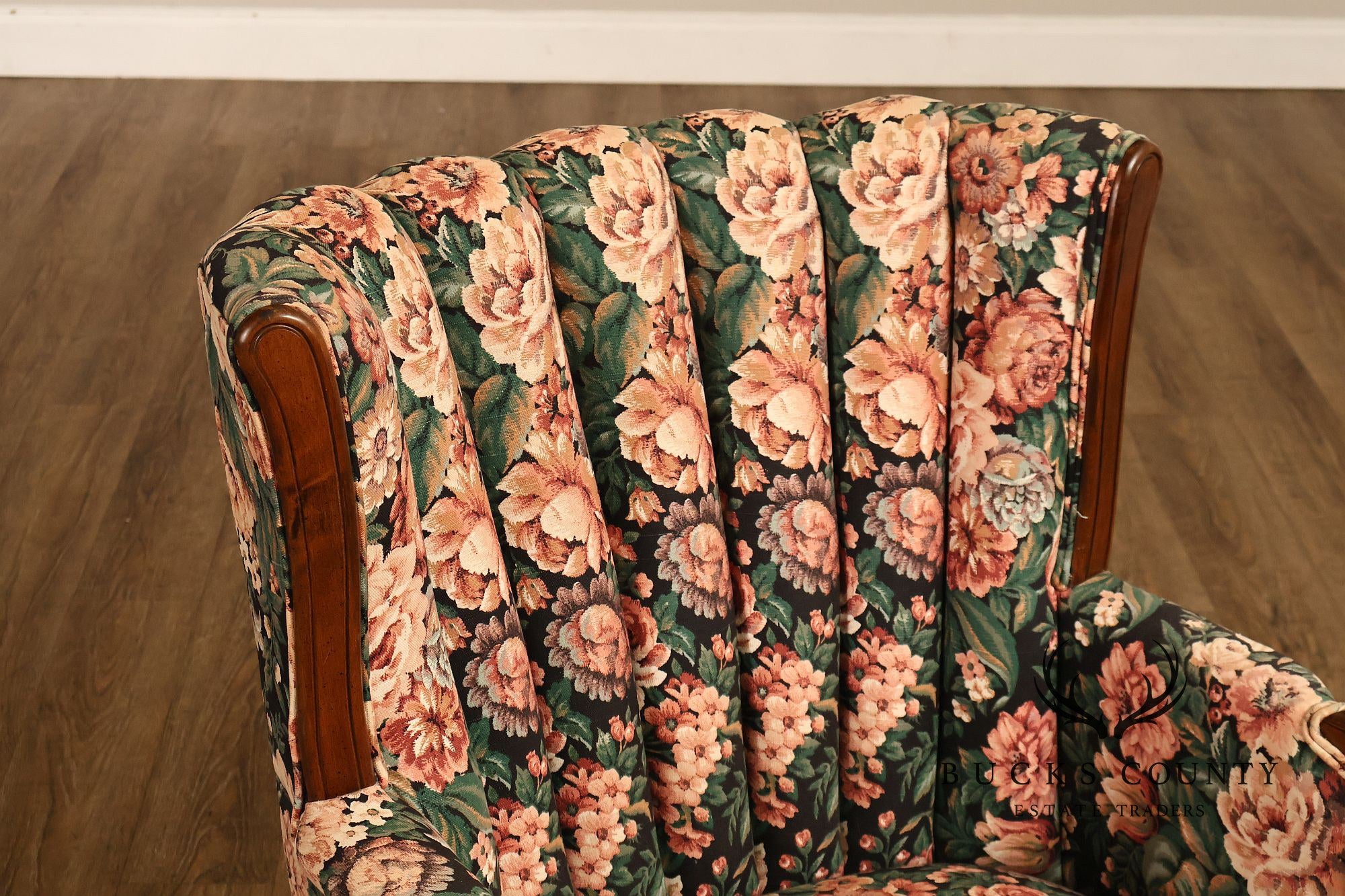 Queen Anne Style Vintage Channel Back Armchair