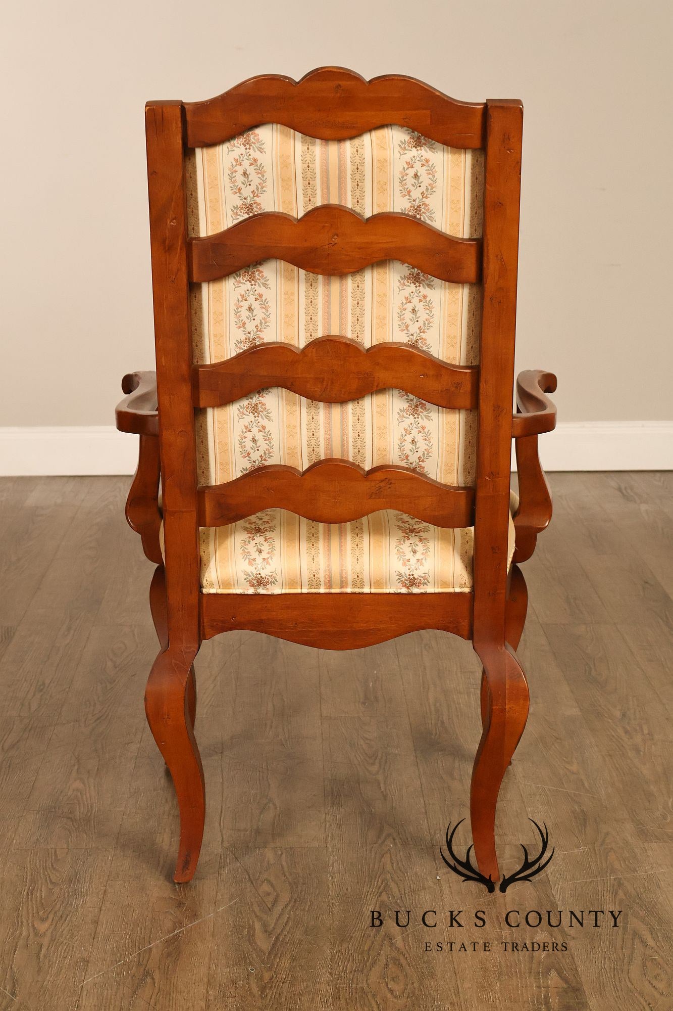 Century French Provincial Style Pair Of Upholstered Ladderback Armchairs