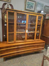 Mid Century Modern Walnut Two Piece China Cabinet