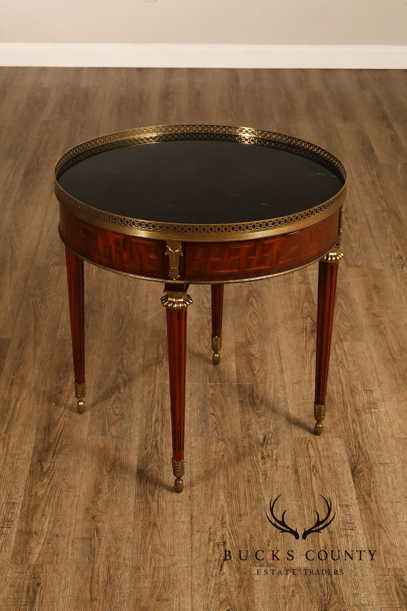 Maitland Smith Louis XVI Style Marquetry Center Table With Brass Gallery