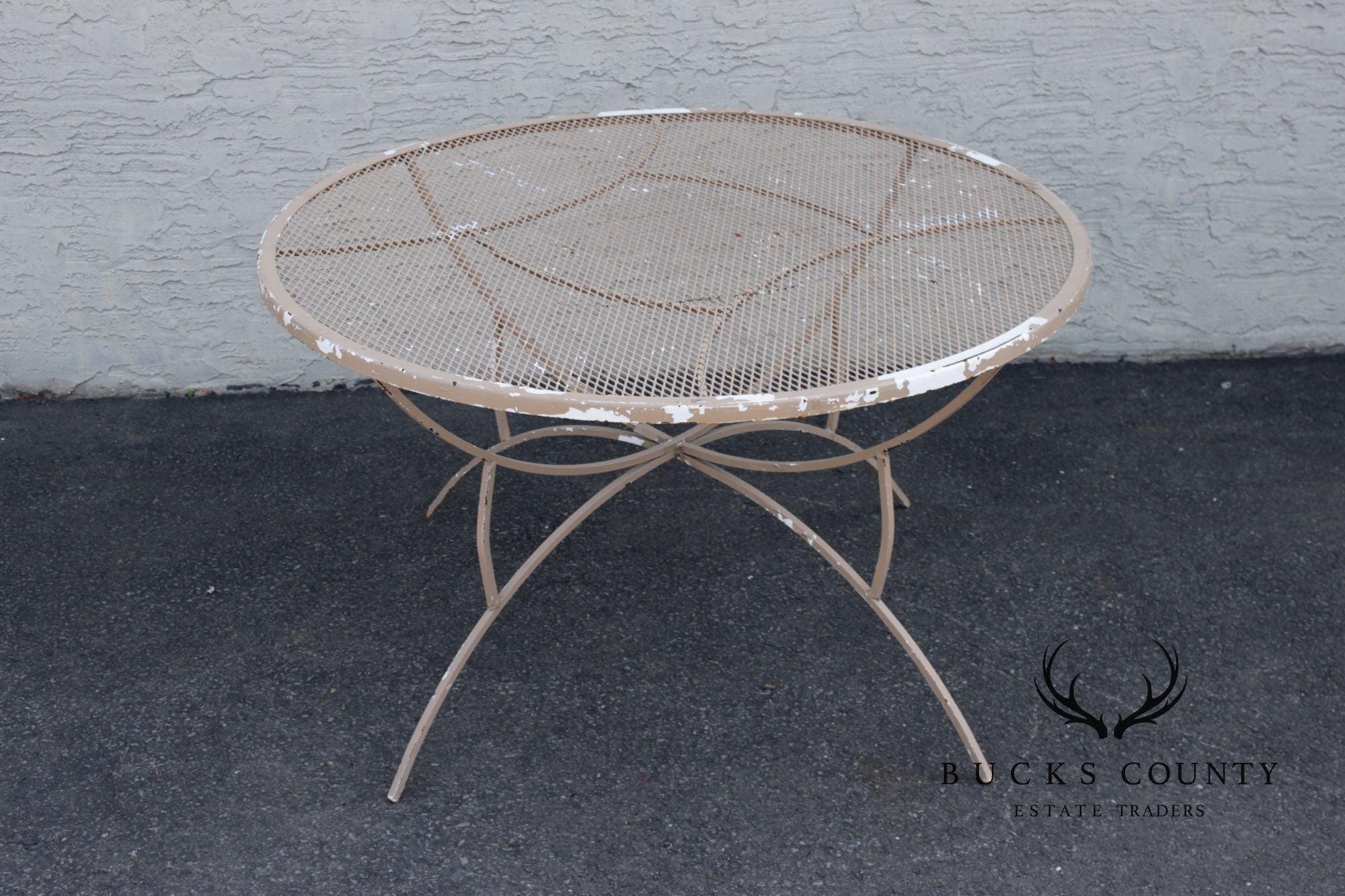 Mid Century Modern Round Wrought Iron Patio Dining Table