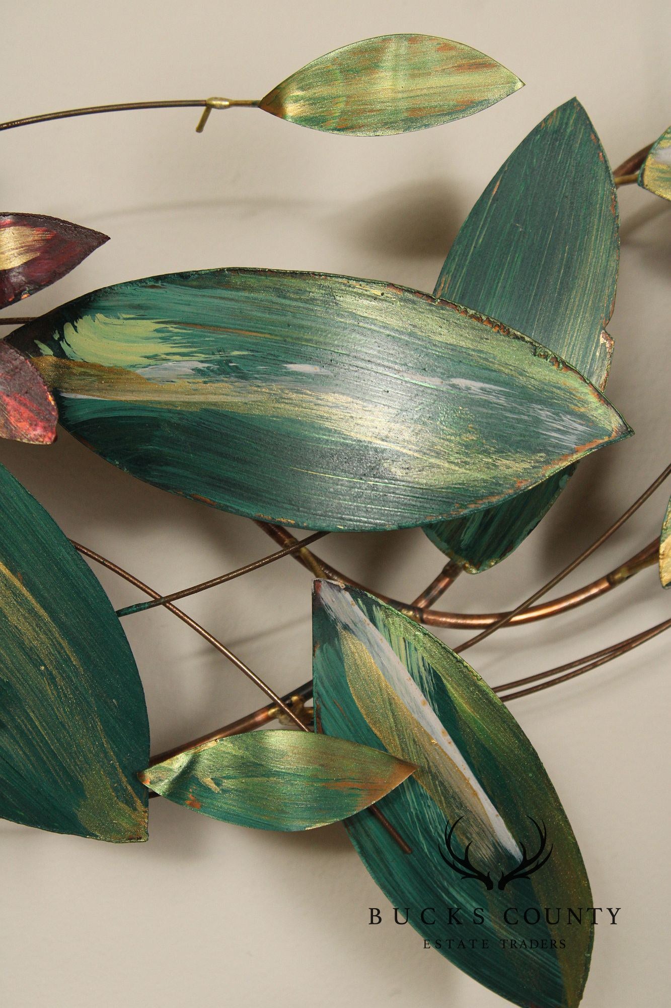 Vintage Enameled Metal Clematis Wall Sculpture