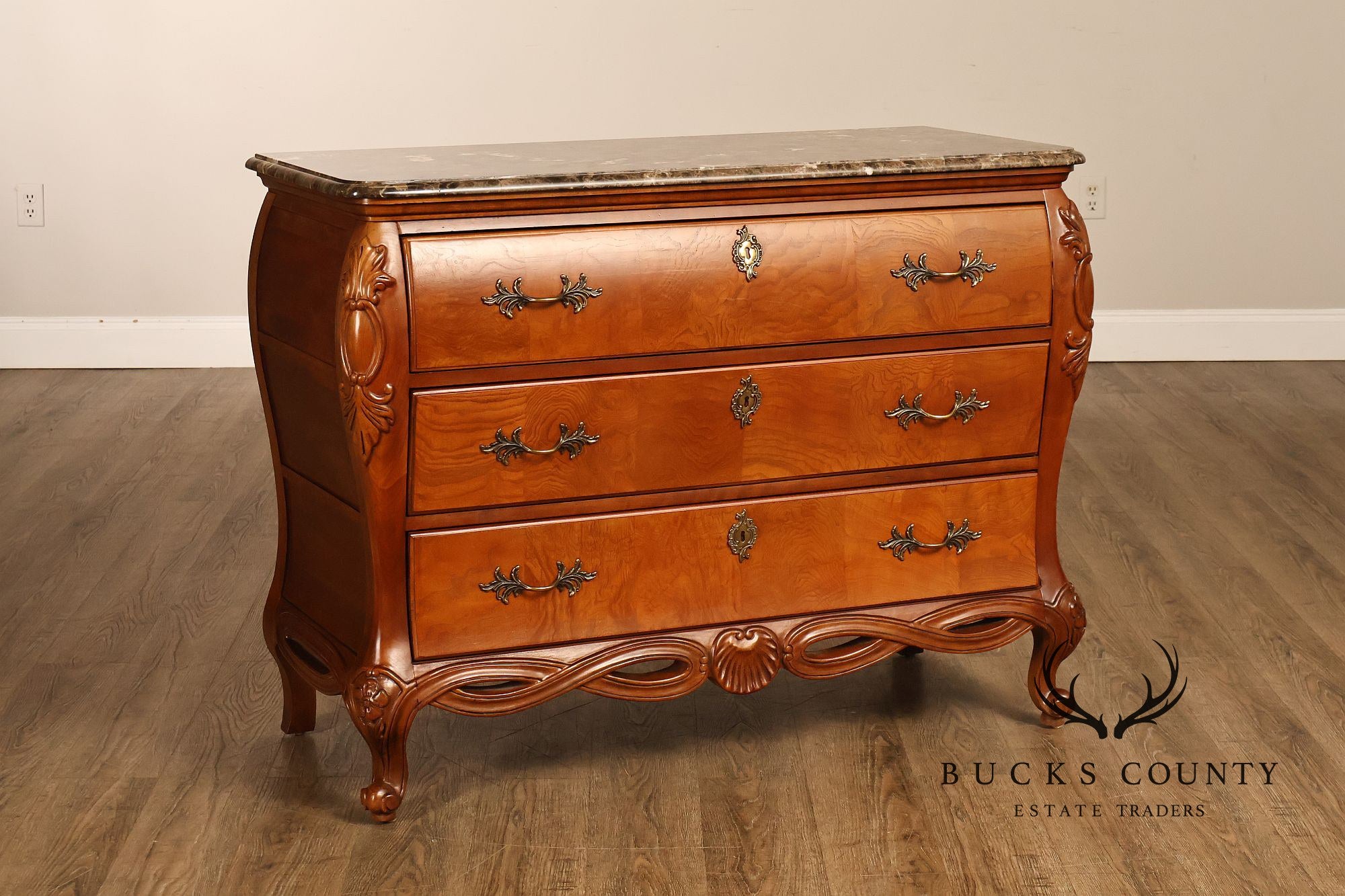 Century Furniture Pair of Marble Top Bombe Chests
