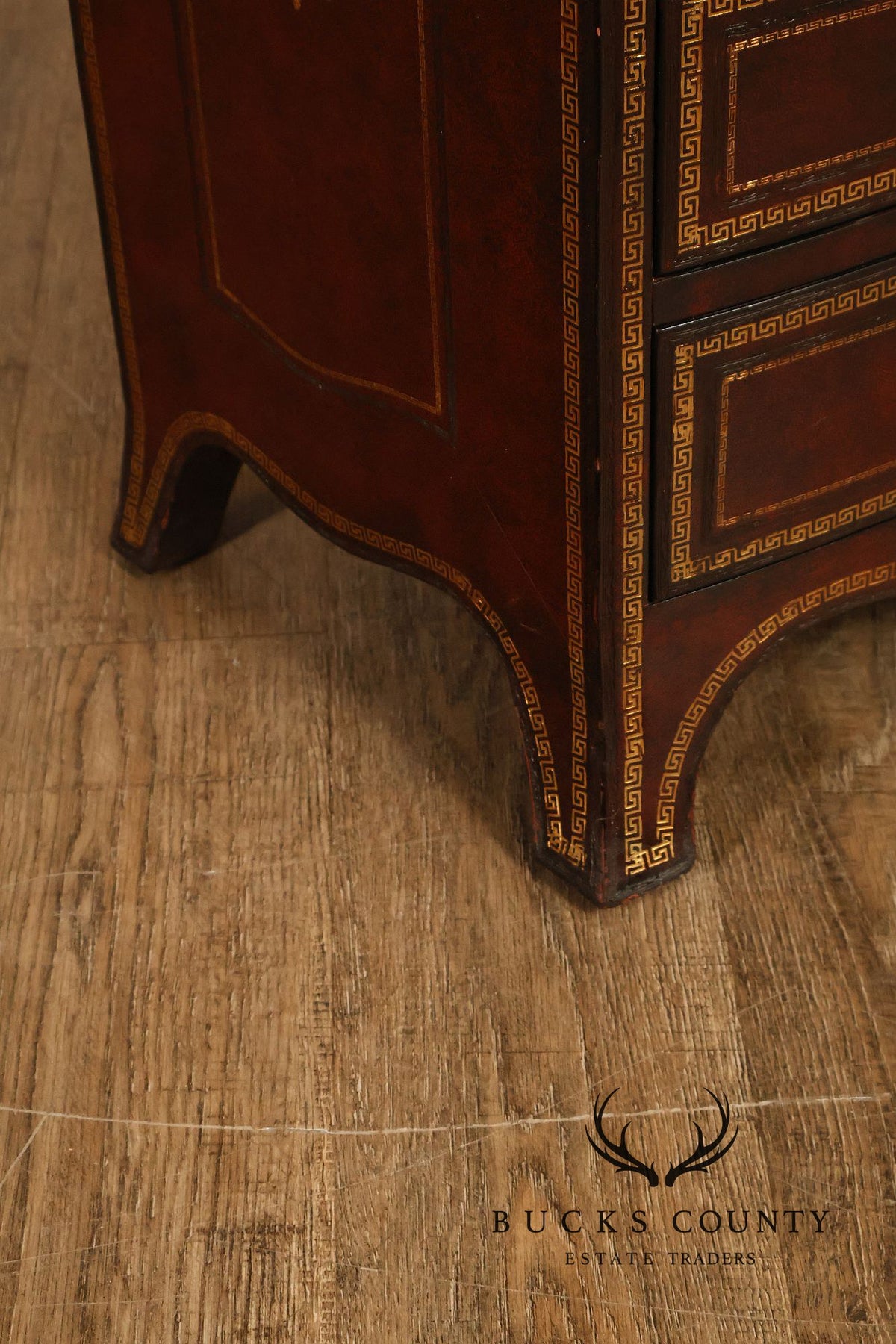 Maitland-Smith Neoclassical Leather Wrapped Bow Front Bedside Chest